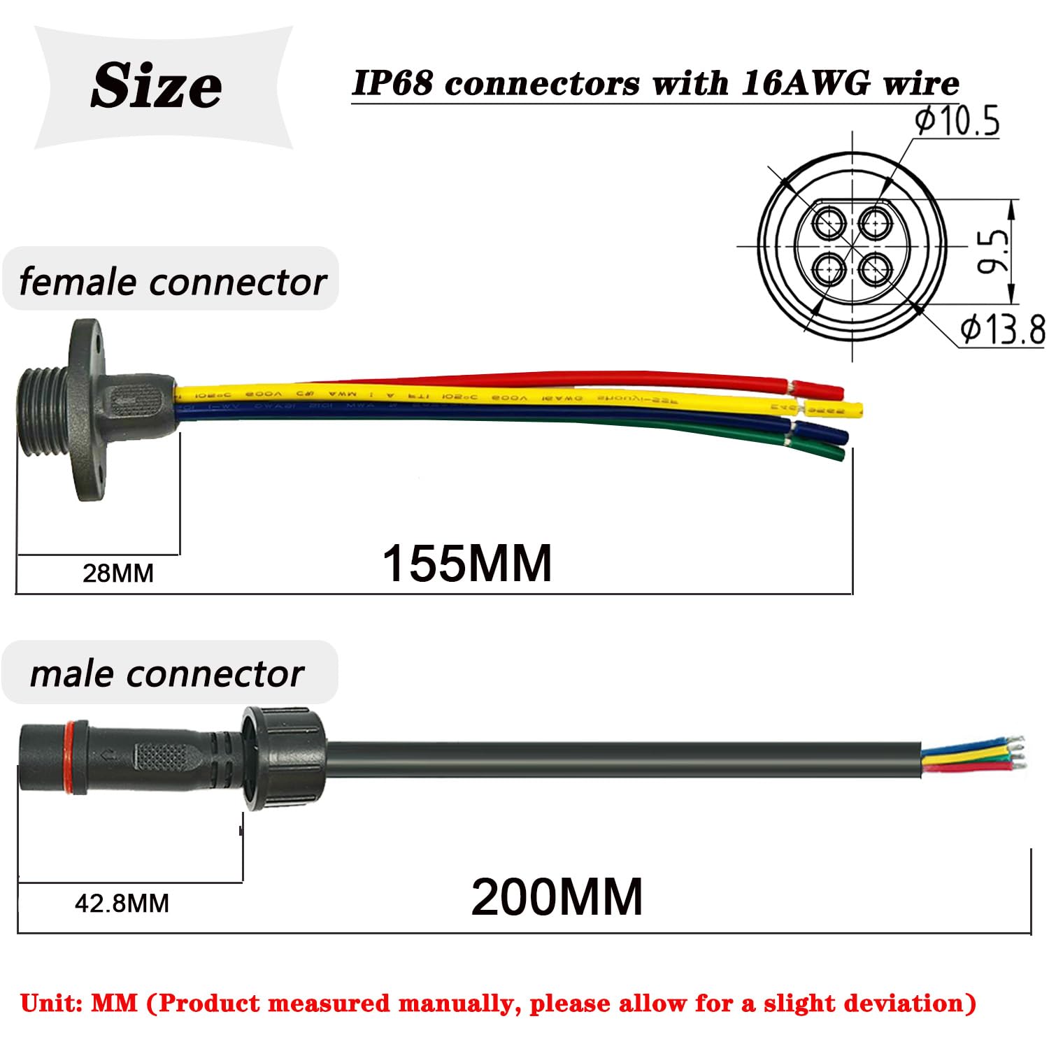 Newnewliu 4Pin Waterproof Connector,4 Wire Male Female Plug Led Connector With 16Awg M16 Waterproof Cover Extension Cable With E