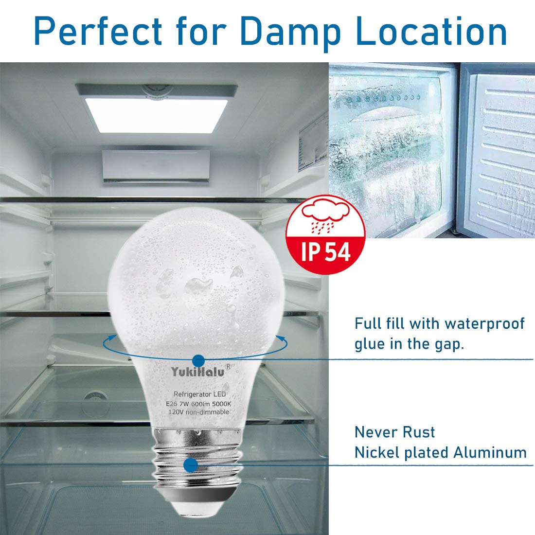 LED Refrigerator Light Bulb 60 watt Equivalent, A15 Appliance Light Bulb for Range Hood Microwave Stove Hood, Waterproof 600Lume