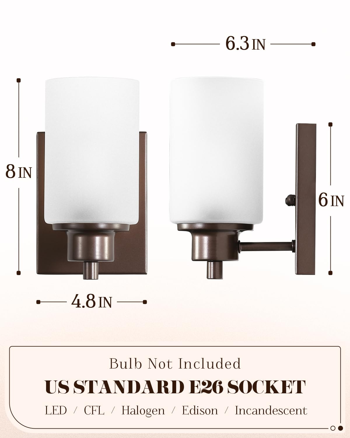 2 Pack Wall Sconces Bathroom Lights, Indoor Bath Vanity Light Fixtures For Living Room Porch Bedside, Oil Rubbed Bronze With Whi