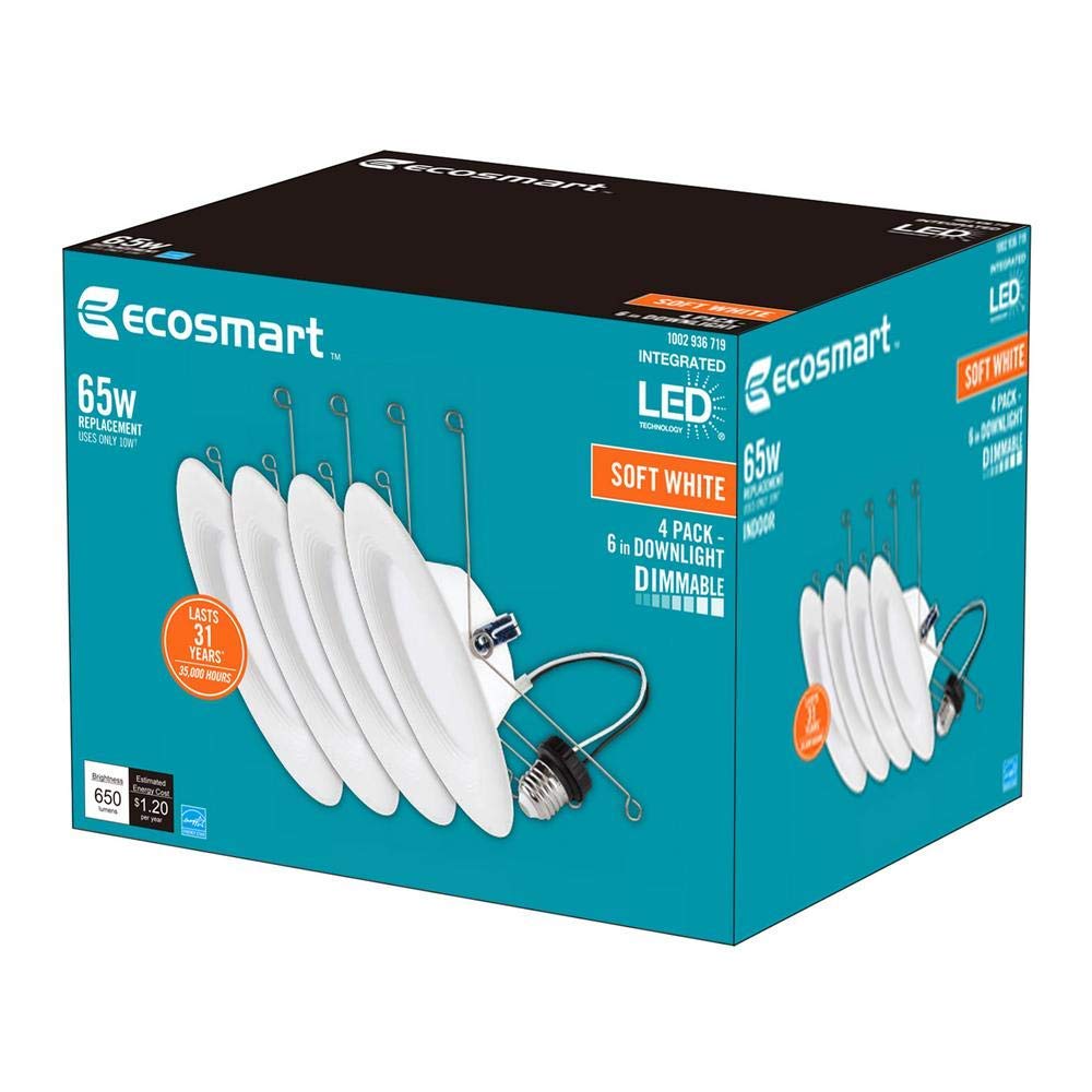 EcoSmart Integrated LED Recessed Light Trim, Dimmable Soft White, 4 Count, Solid Black