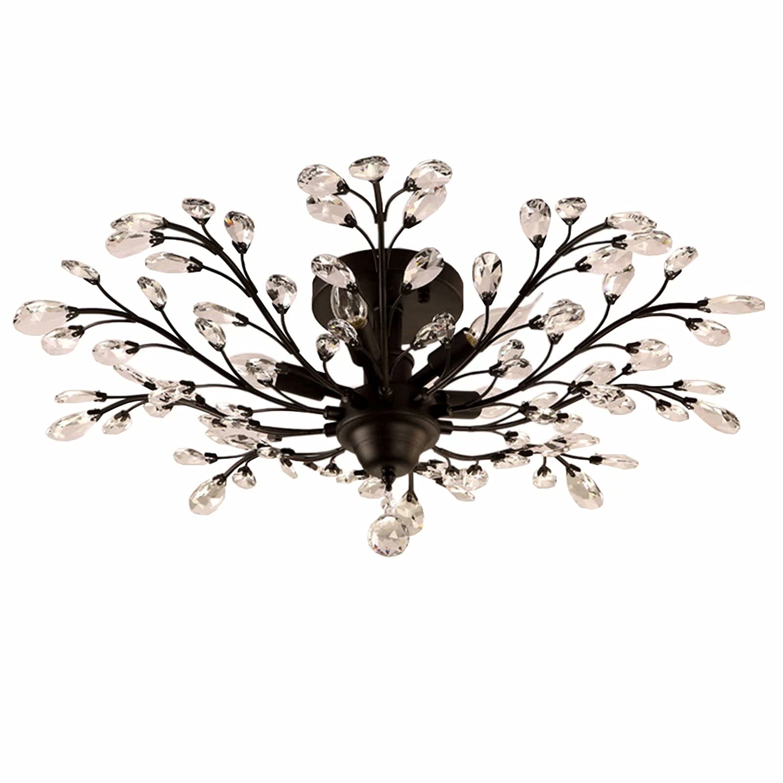 SEOL Chandeliers Large Crystal Branches Flush Mount Light 5 Light 200W Black 31.5in Dia Model SLP1801PAPA