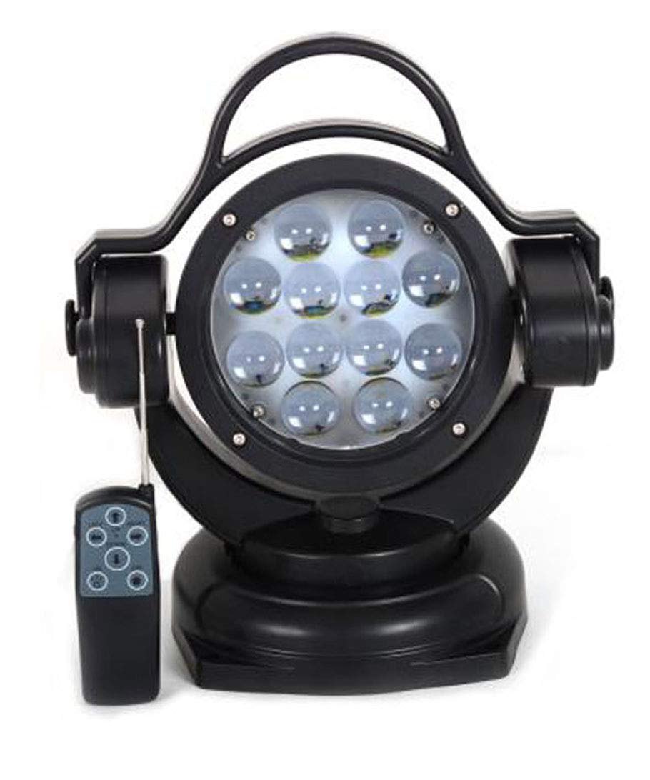 FSYF 60W LED Searchlight - Remote Control, 360° Rotating, Black, 11inch, Aluminum, Marine Boat Spotlight for SUV ATV 4WD Truck