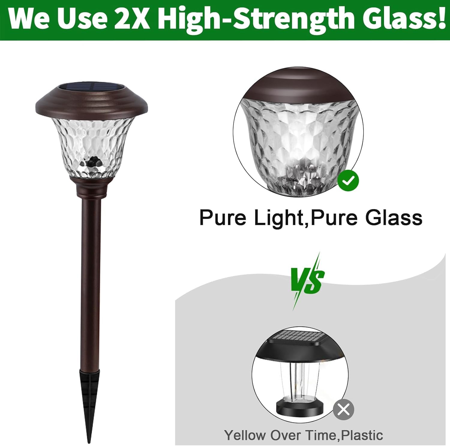 BEAU JARDIN Solar Pathway Lights 8 Pack, Color Changing Waterproof Metal & Glass, Bronze, Model BG292