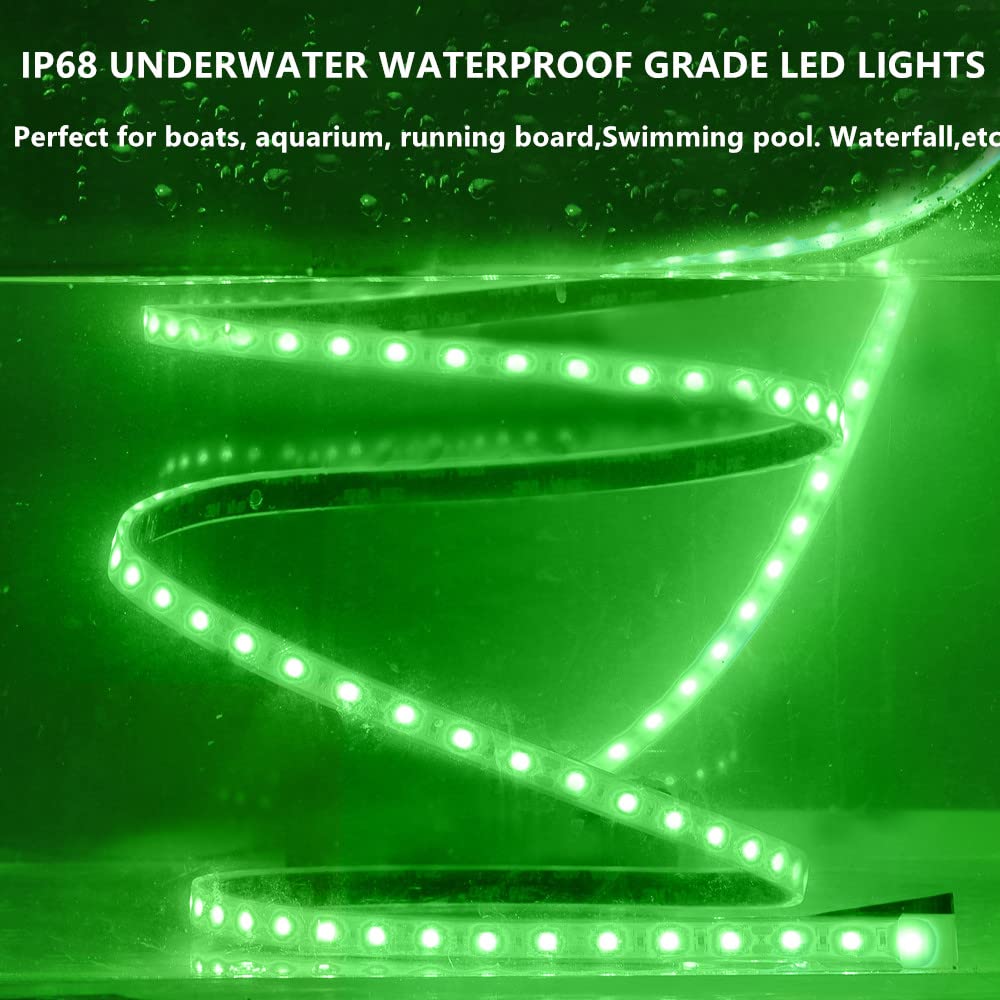 ROLiGHTiC Marine Submersible LED Strip Lights, 12V, 8FT, IP68 Waterproof, Green, Model RLMS28