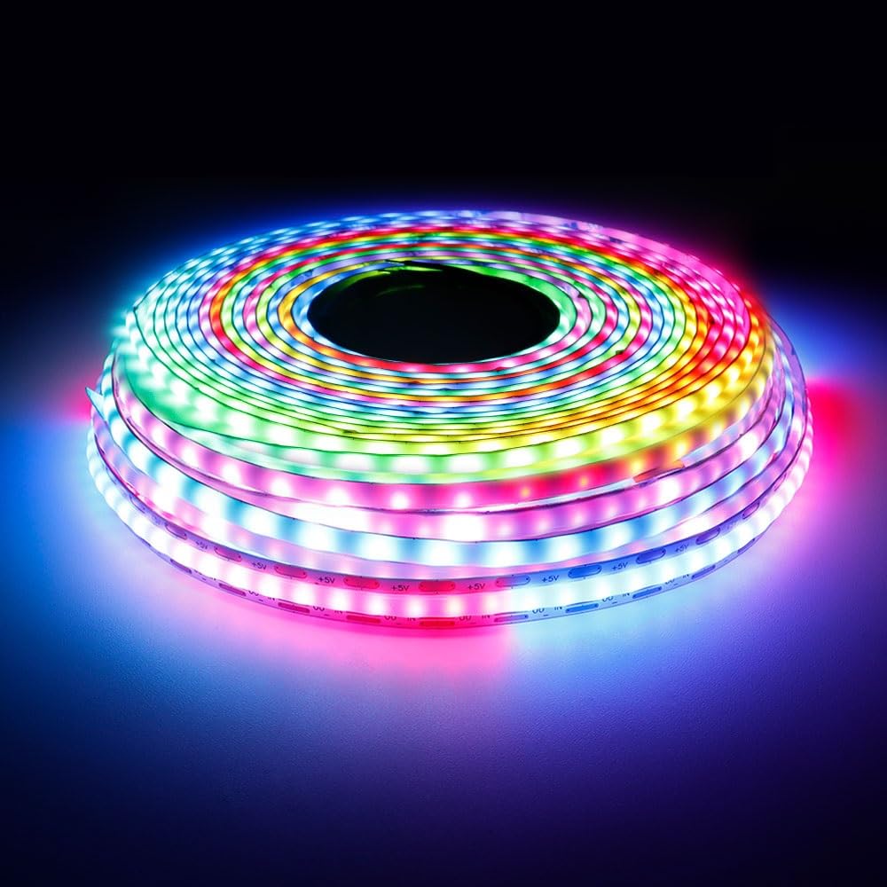 Xnbada 160Leds/M 16.4Ft Ws2812B Ws2812 Cob Led Strip,Dc5V 5Mm Width Individually Addressable Dream Color Flexible Smart Light Tape For Bedroom,Kitchen,Stage,Tv Backlight(No Adapter Or Controller)