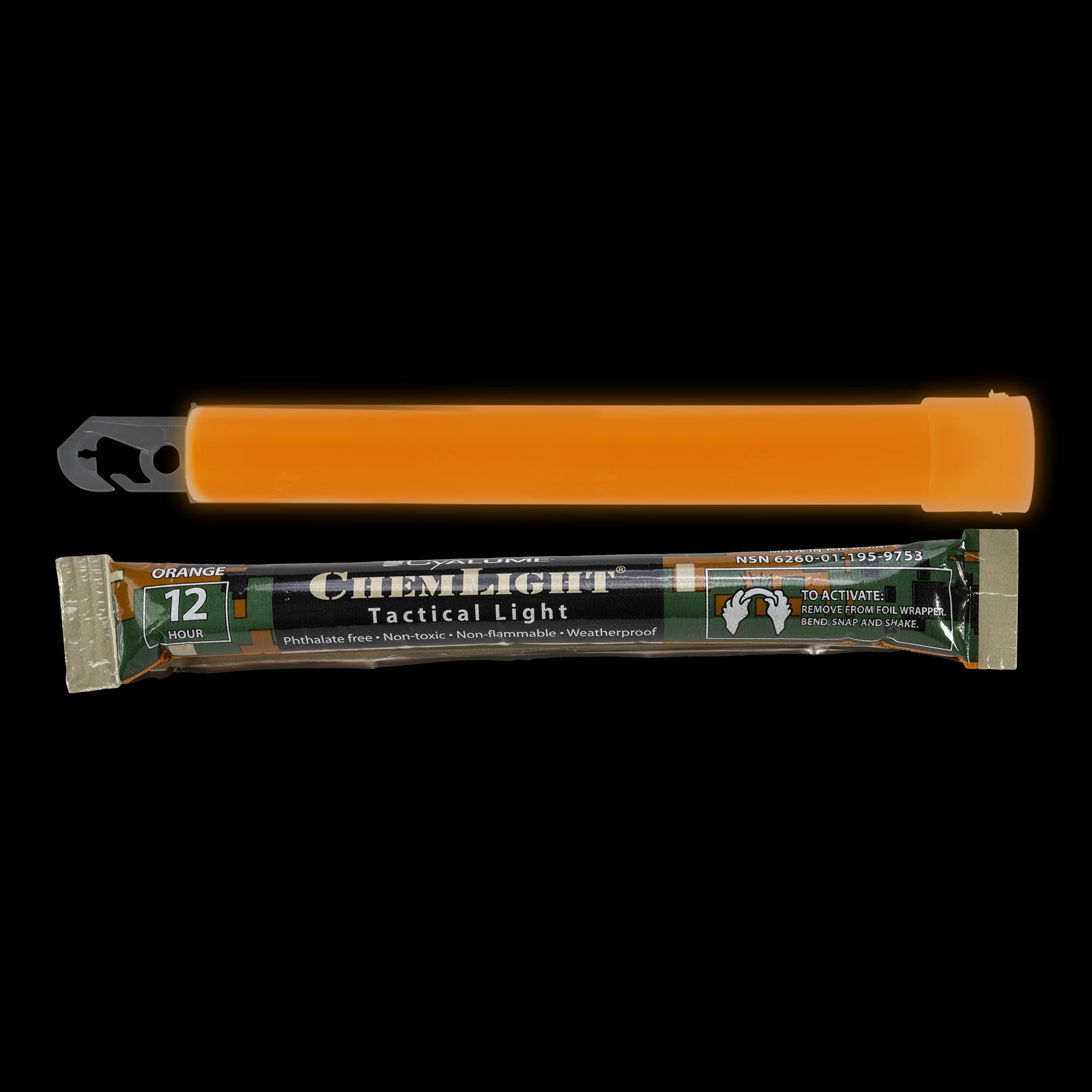Cyalume 6" Military Grade Orange Glow Sticks - 10 Pack, 8 Hour Duration, Premium Bright ChemLight, Plastic Material