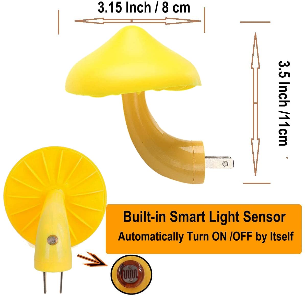AUSAYE LED Night Lights 5 Pack Plug-in Mushroom Lamp Warm Yellow for Bedroom, Bathroom, Hallway, Stairs, Kitchen, Basement L-7513