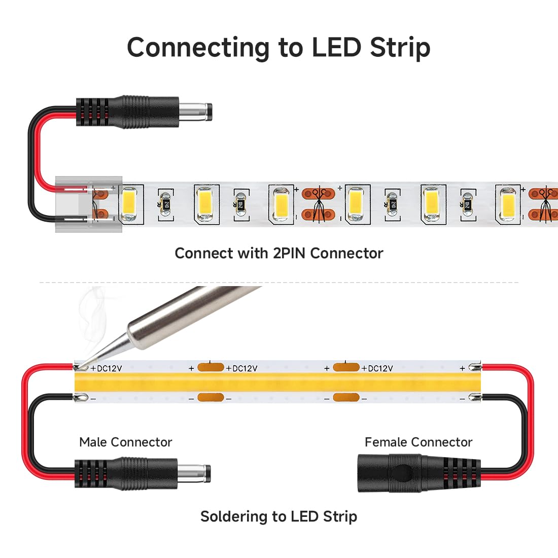 Btf-Lighting 10 Pairs 16Cm 20Awg Barrel Plug Connector 5.5Mm X 2.1Mm Male/Female To Wire Dc Power Pigtail Cable Connector Plug F