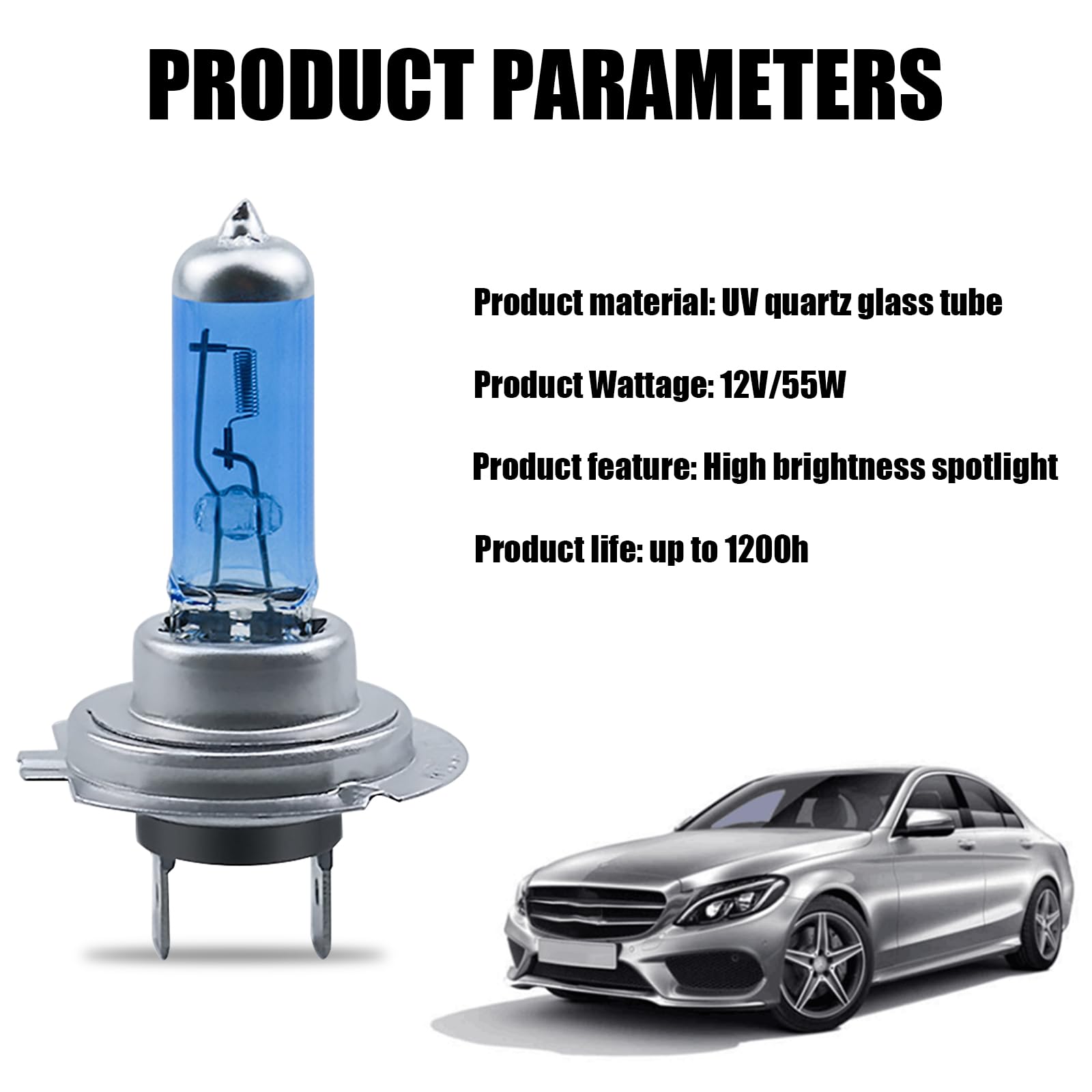 GKmow H7 Car Halogen Bulbs, 12V 100W Low Beam, 2 PCS, Universal Fit, White