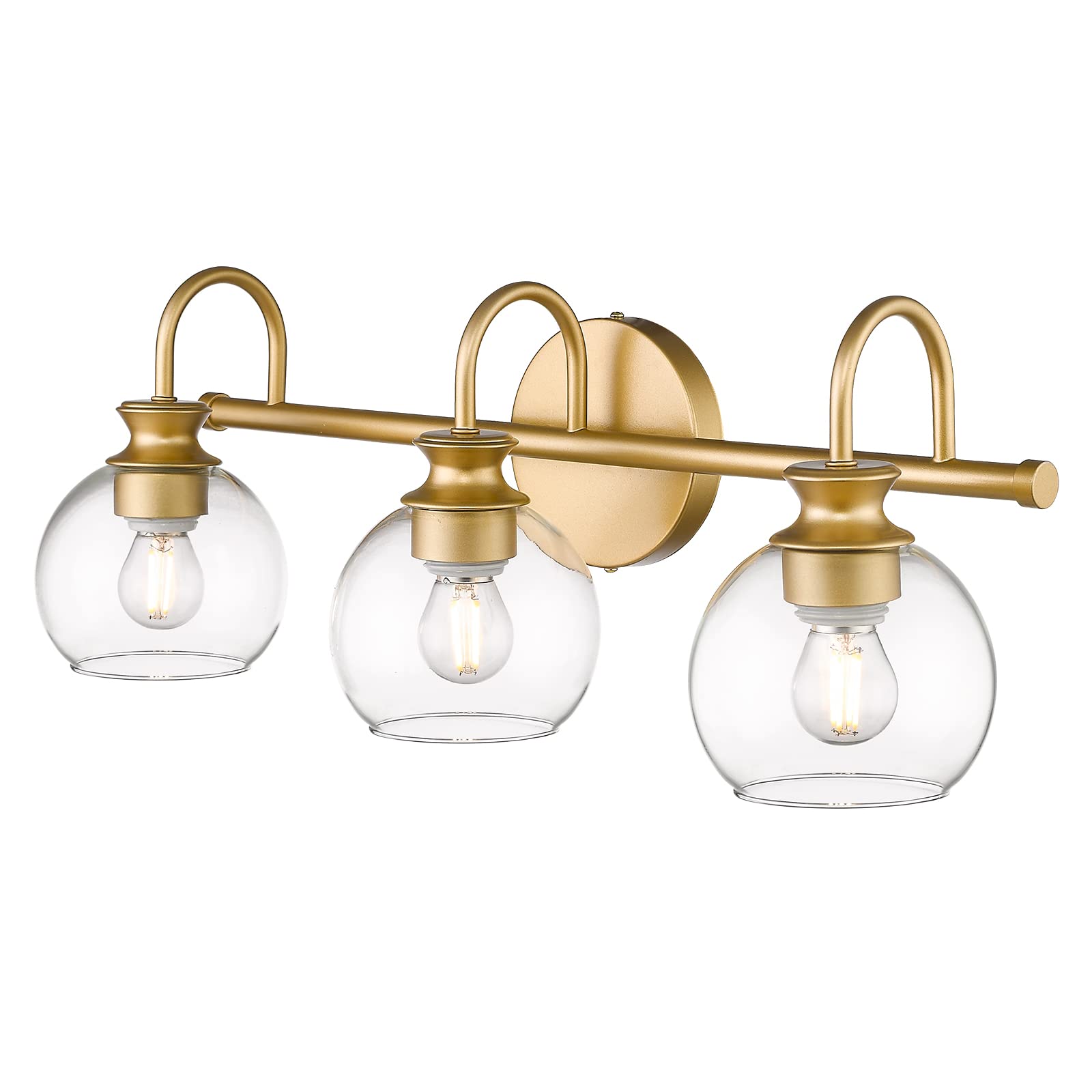 Hanass Gold 3-Light Globe Bathroom Vanity Light Fixture With Glass Shade, 21 Inch