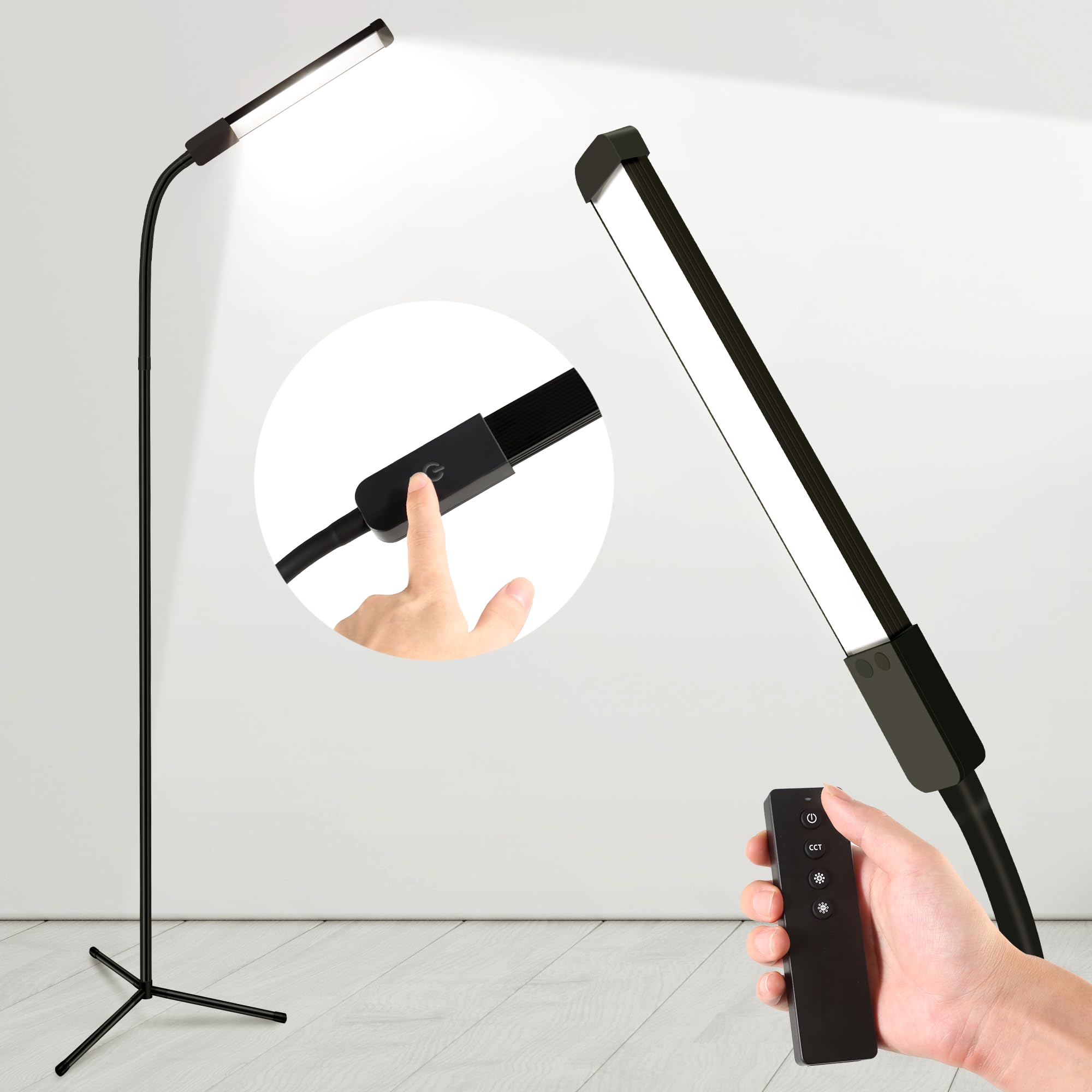 Floor Lamp with Remote, Bright Led Lash lamp for Eyelash Extensions, Dimmable Brightness and 4 Colors Standing Lamp for Beauty, 