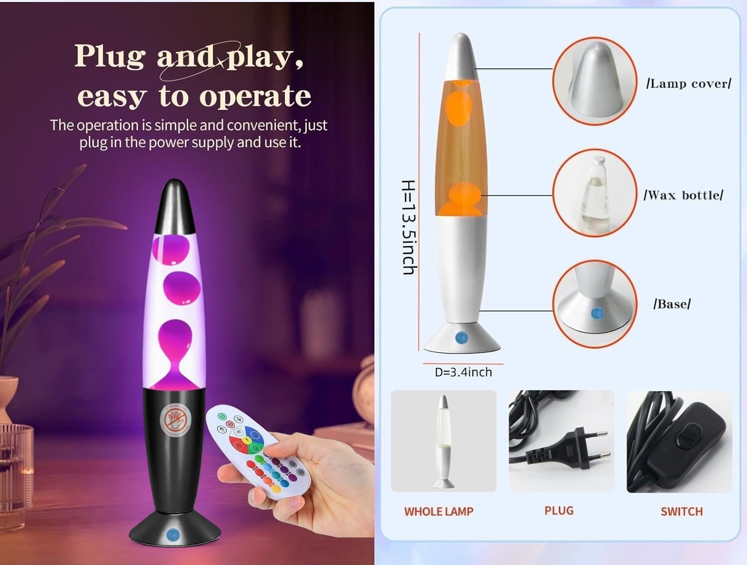 13.5'' Led Liquid Motion Lamp - Versatile Remote Control For 17 Unique Color Transitions, Soothing Liquid Night Light, Perfect F