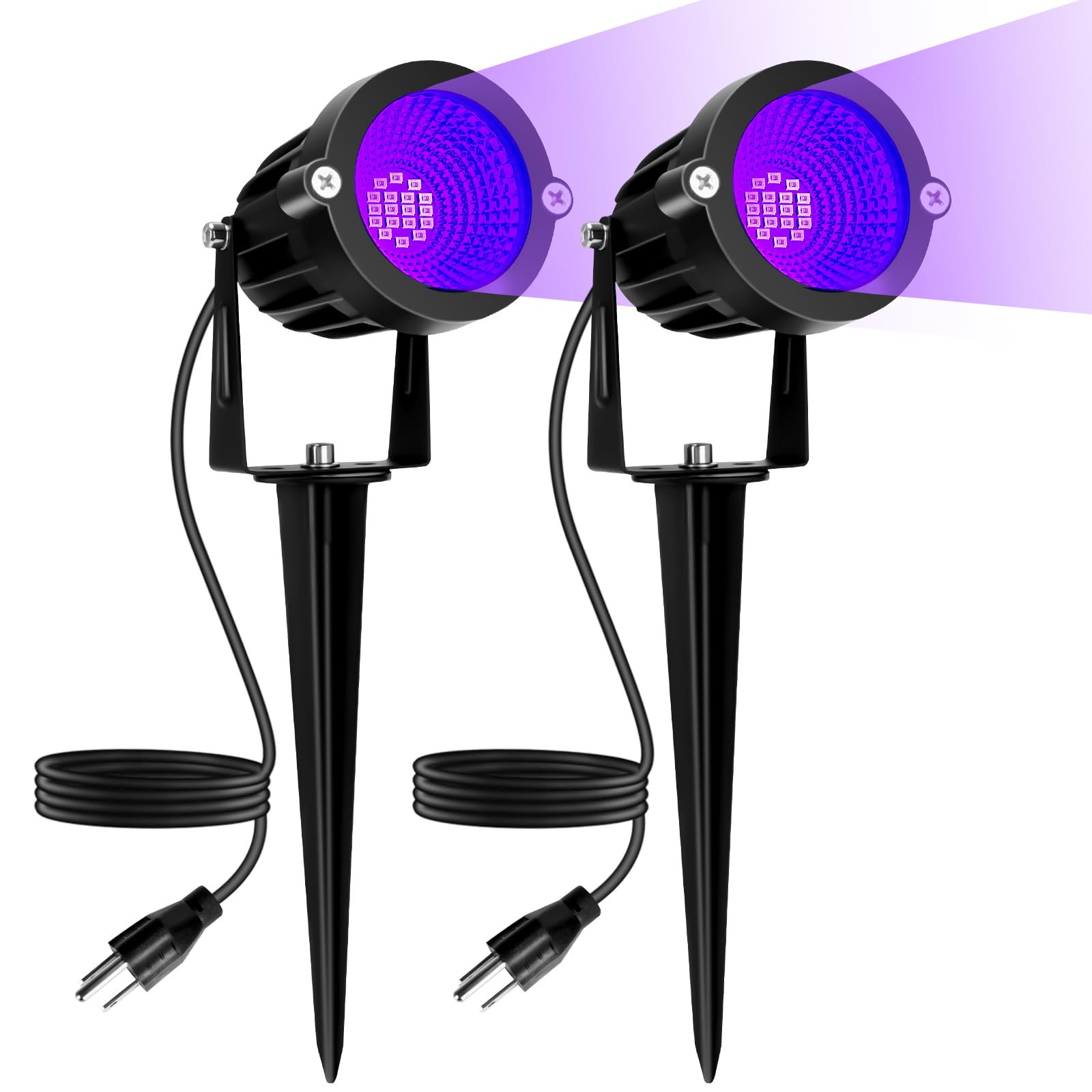 BeeLinks Halloween LED Black Light: 15W Spot Lights Outdoor UV Spotlight for Halloween Christmas | 2 PacK 110V Plug-in Blacklight with IP65 Waterproof for Party Body Discomfortt Fluorescent Poster Neon Glow