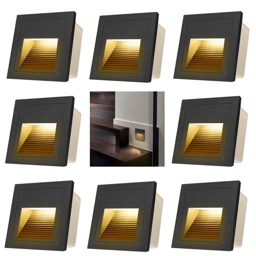 Arotelicht LED Stair Lights, 3000K Warm White, 8 Pack, IP65 Waterproof, Aluminum, Black Cover, Model WA