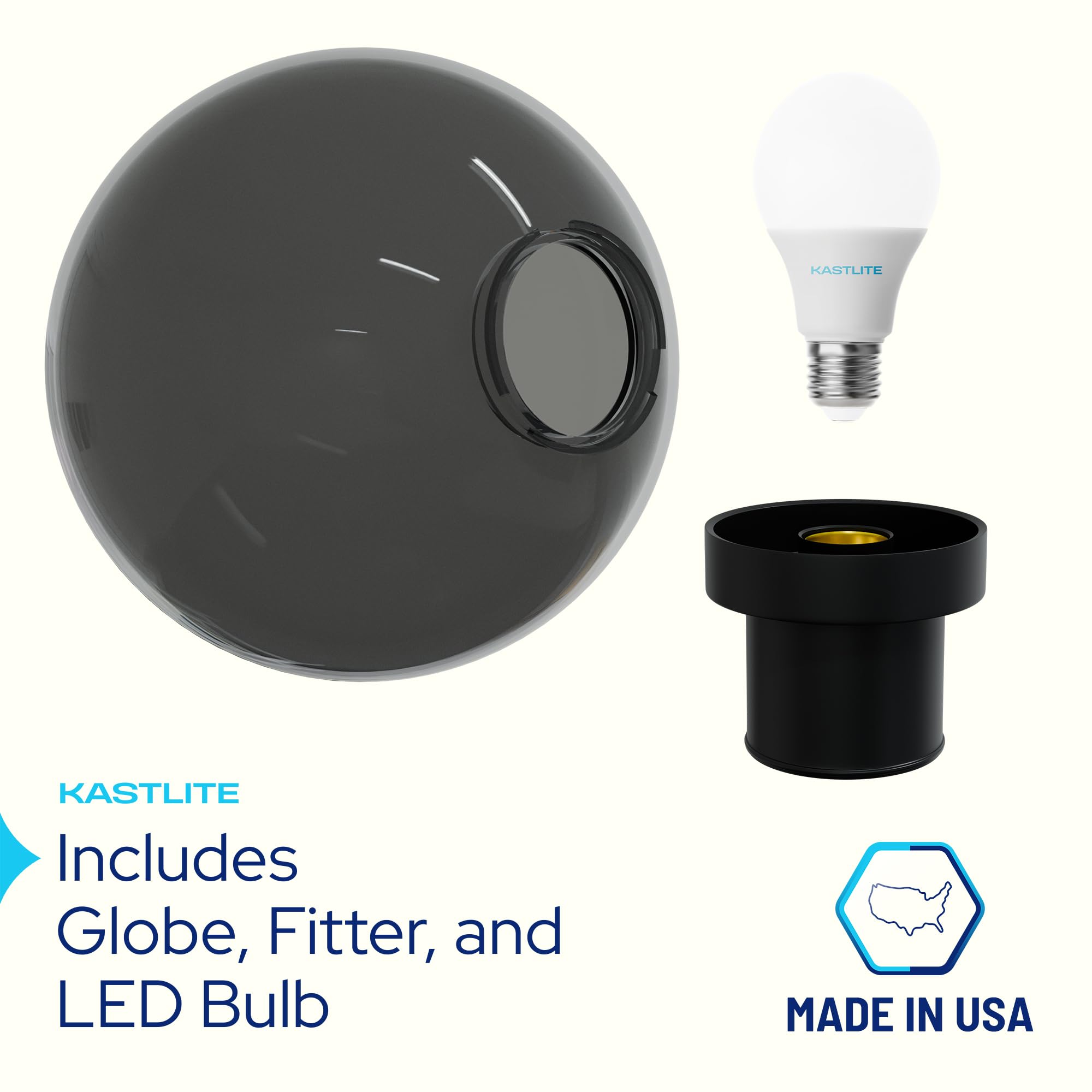 Kastlite 12 Outdoor Light Post Globe Combo  Fits 3 Posts - Smoke Acrylic Lamp Cover  Black Twist Lock Fitter  5000K Led Bulb - Modern Driveway Yard Lamppost Lighting Fixture  Outdoor Pole Lights
