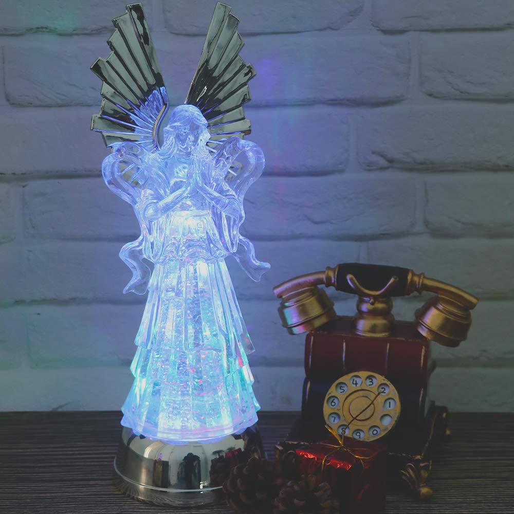 Wondise 14 Color Changing Lighted Water Lamp with 6 Hour Timer, Battery Operated LED Angel Lights Swirling Water Glitter Christm
