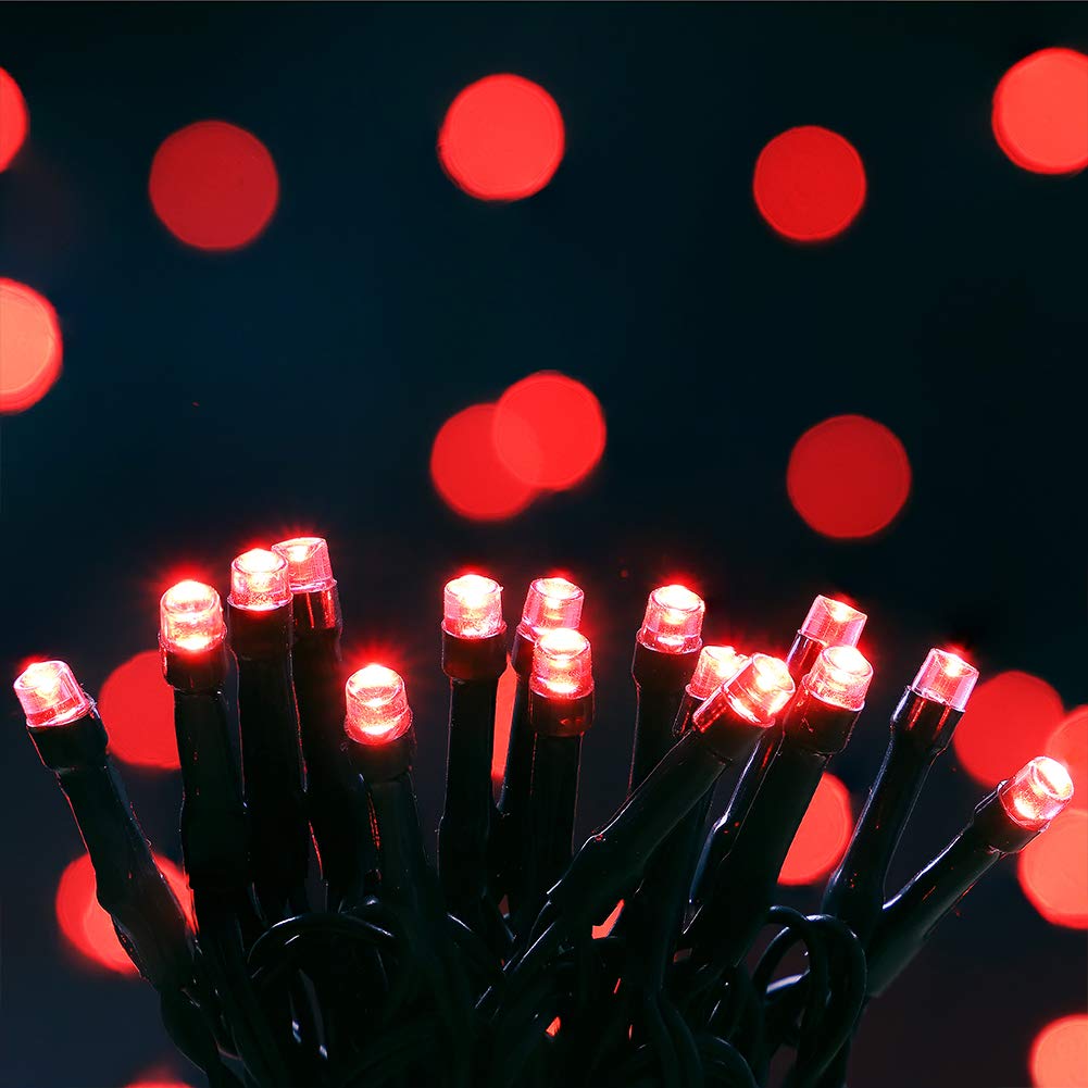 Hopolon 33Ft 100 Leds Halloween String Lights, Waterproof Fairy Lights, Green Wire, 30V Ul Plug, 100L Red For Indoor Outdoor Decoration