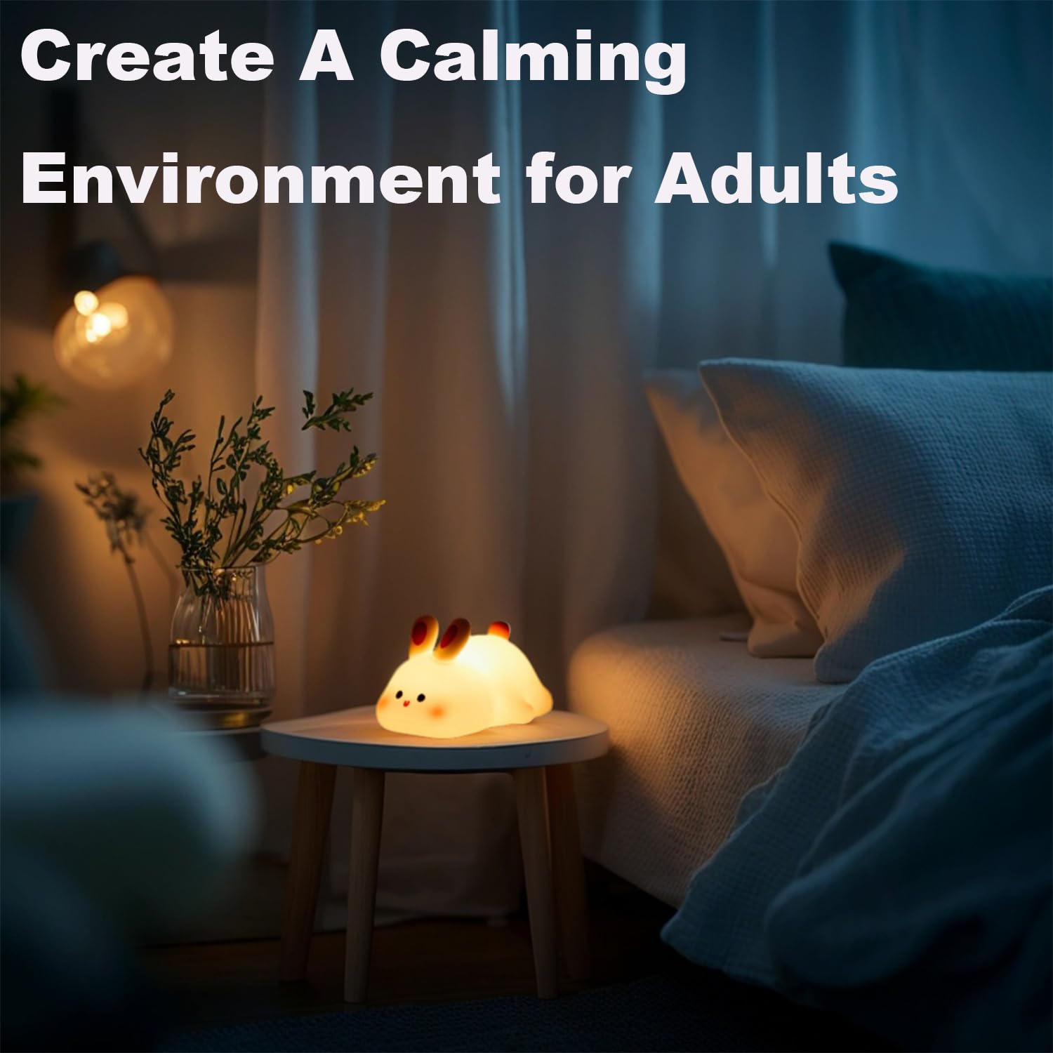 Ecocubbies Night Light For Kids, Bunny Lamp Decor, Kids Nightlight With 30-Min Timer, Cute Lamp Silicone Squishy, Toddler Baby K