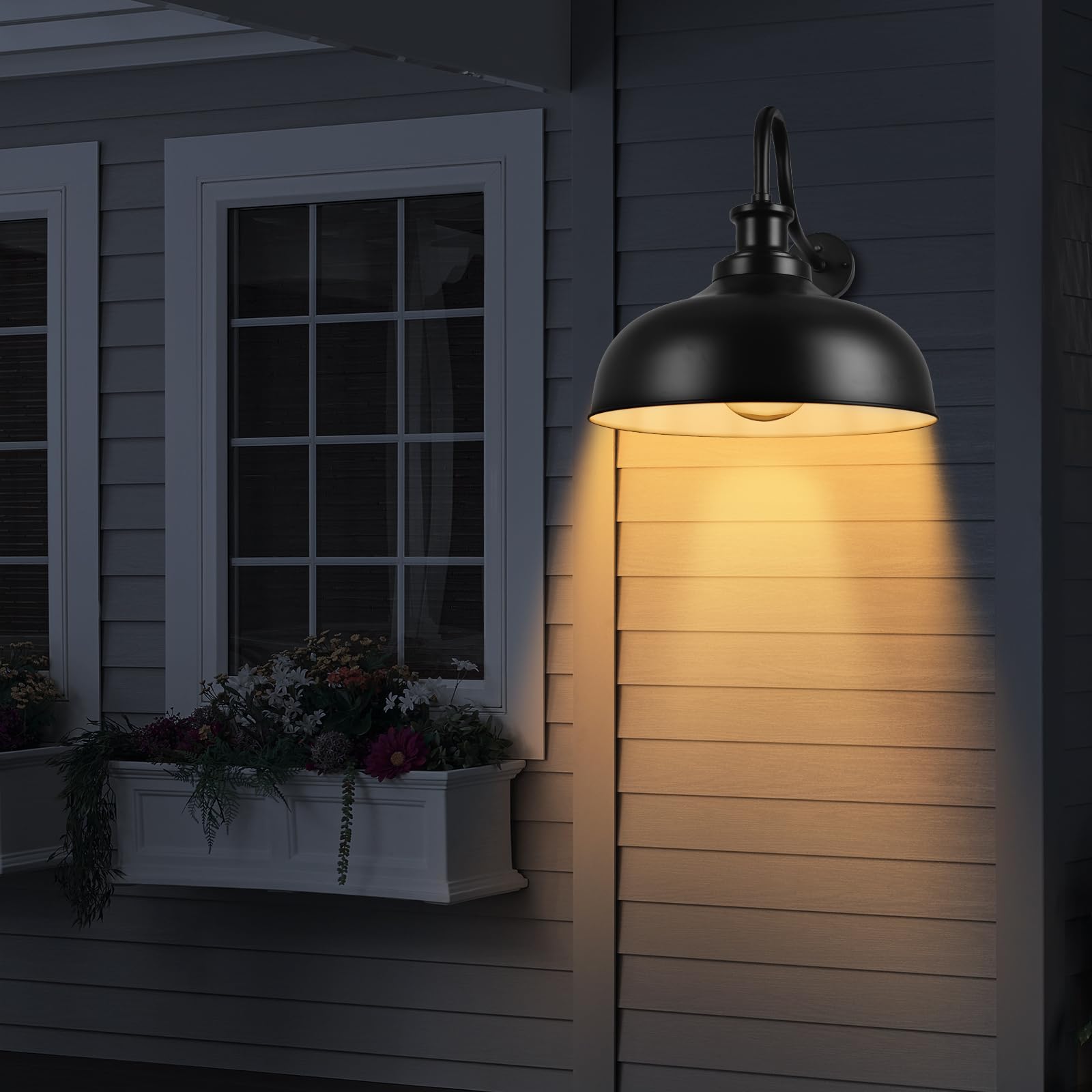 Diyel Dusk To Dawn Outdoor Barn Light 16 Inch Dome Outdoor Wall Sconce Farmhouse Exterior Wall Mount Light Vintage Wall Lighting Fixture Industrial Black Wall Lantern For Porch  2 Pack