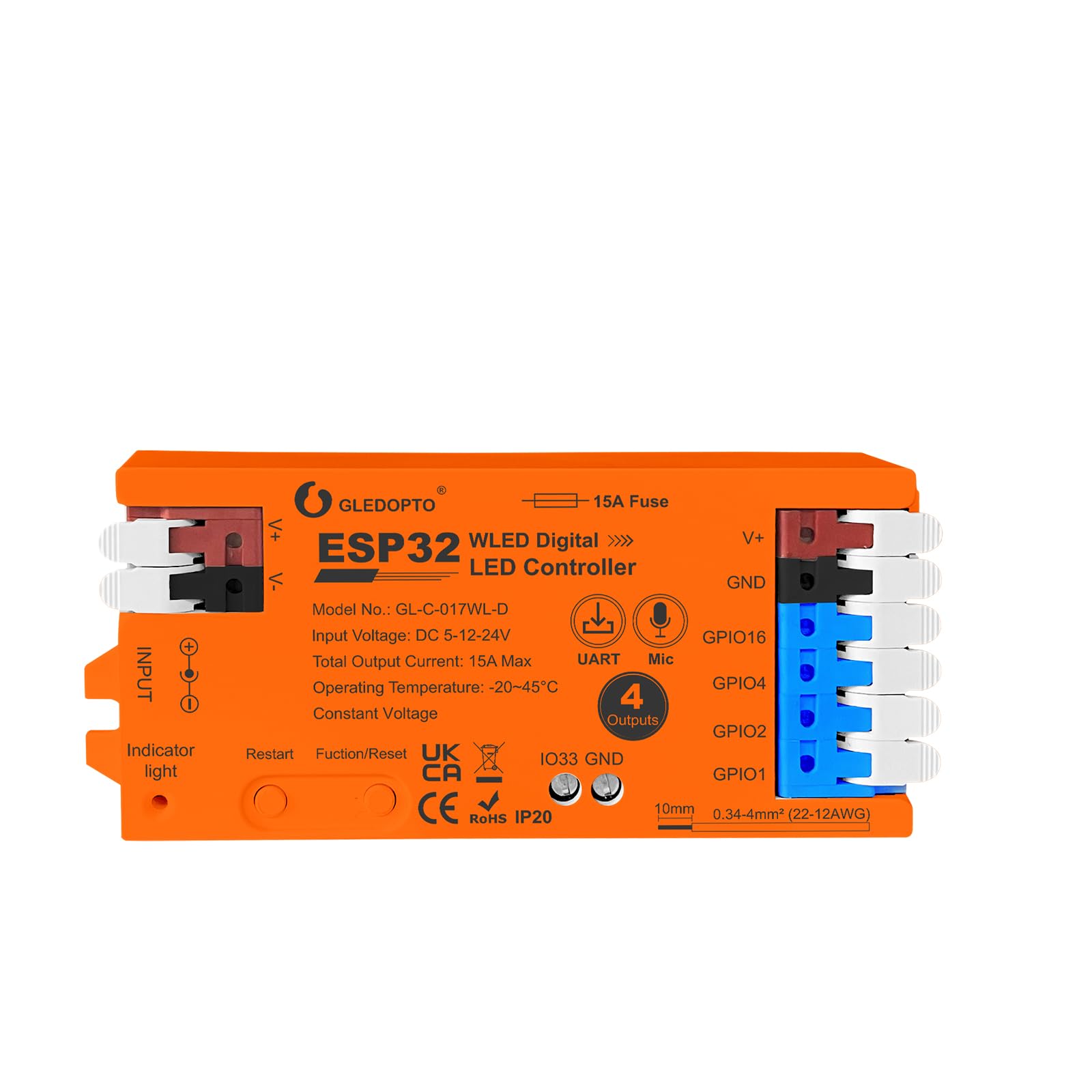 Esp32 Wled Led Strip Light Controller 4 Channel Output 15A Fuse Link Level Shifter Uart Download Diy Dynamic Lighting Mode App Voice Control For Digital Ws2811 Ws2812 Ws2815 Sk6812 Rgb Ic String