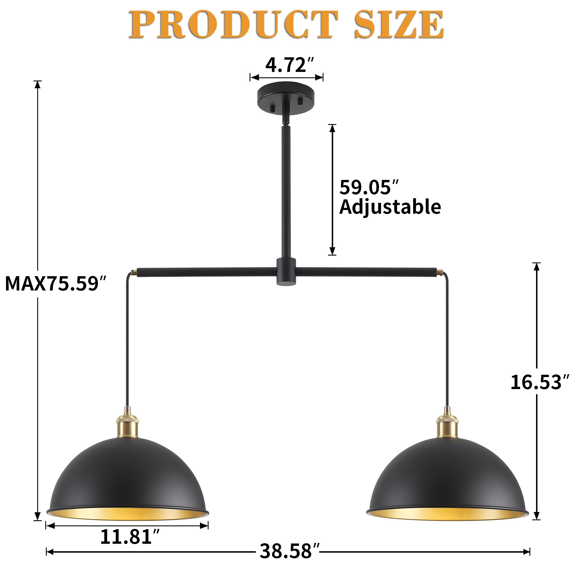 Febeleven Farmhouse Black Pendant Light With 2-Lights  11.81 Dome Pendant Lights Fixtures Modern Adjustable Hanging Lighting For Kitchen Island Dining Room And Foyer