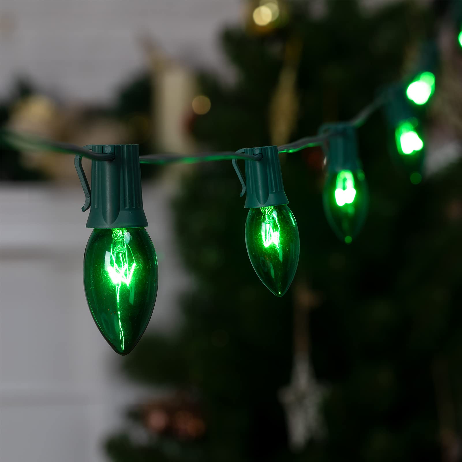 Minetom C9 Christmas String Lights, 25ft Green Bulbs, Vintage Outdoor Indoor Decorative Lighting, Green Wire