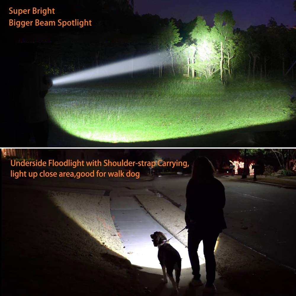 GEPROSMA High Lumens Rechargeable LED Flashlight, Super Bright Aluminum Spotlight, Model Facai, Portable Black Searchlight