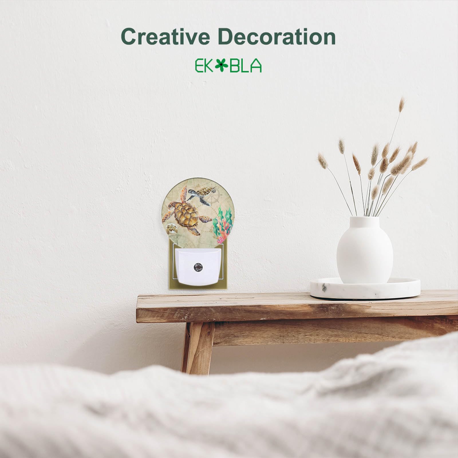 Ekobla Nautical Coastal Night Light Sea Turtle Ocean Map Seaweed Coral Starfish Plug In Night Lights Auto Led Lamp Energy Saving