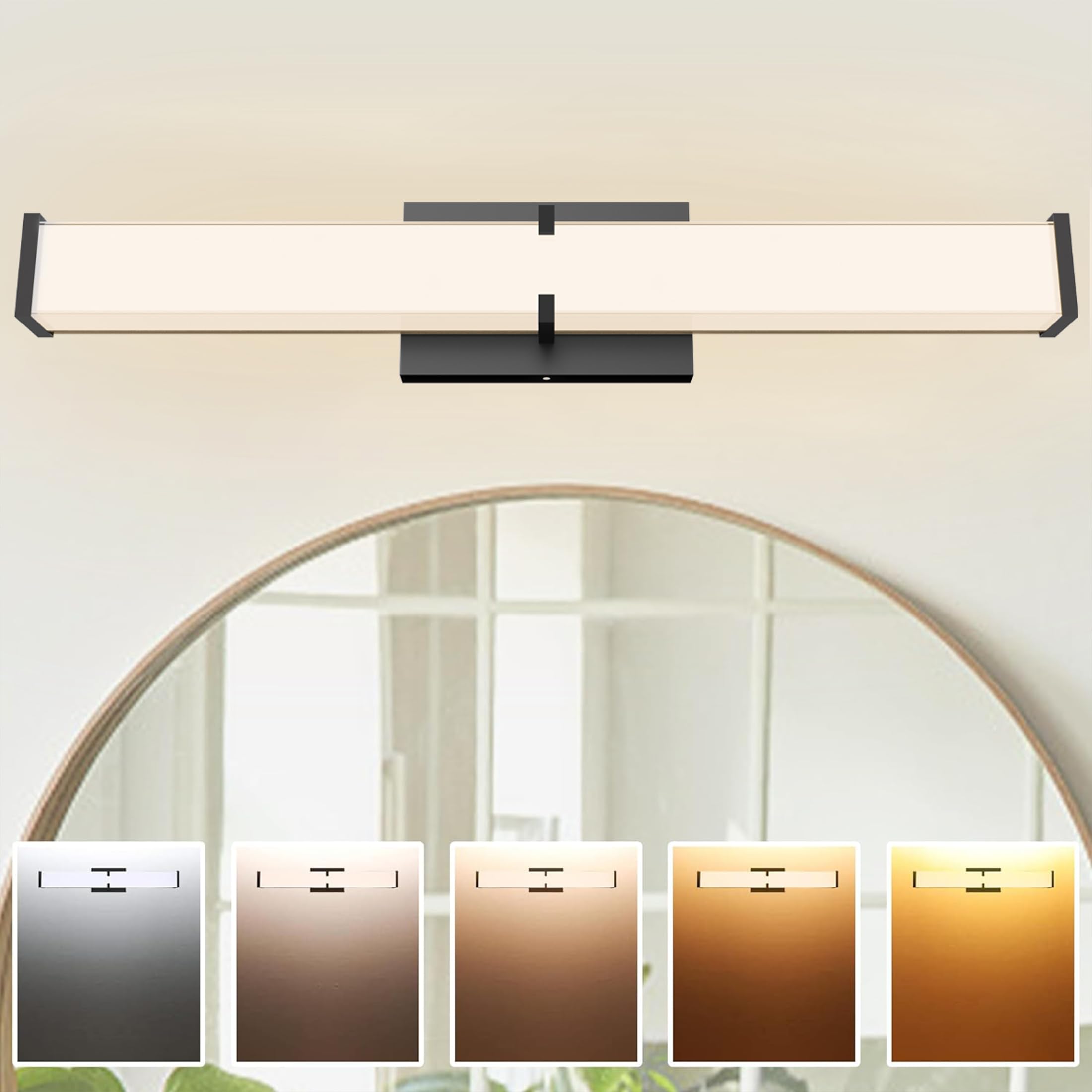 Novelux 15.74Inch 2000Lm Bathroom Light Fixtures 5Cct Optional  Black Modern Led Vanity Lights Clear Shade  Dimmable Bathroom Lighting Fixtures Over Mirror - Etl Listed