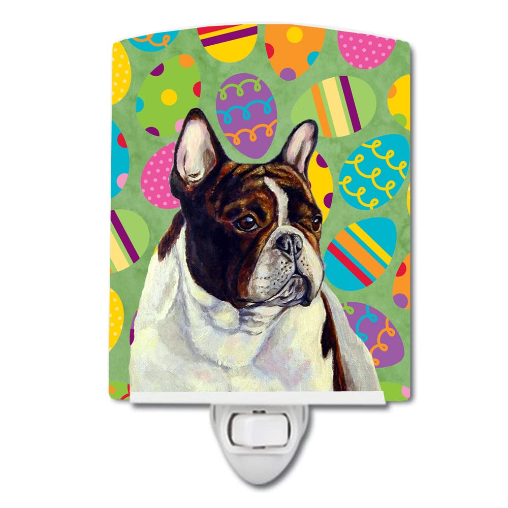 Caroline'S Treasures Lh9427Cnl French Bulldog Easter Eggtravaganza Ceramic Night Light Compact, Ul-Certified, Ideal For Bedroom, Bathroom, Nursery, Hallway, Kitchen, 6X4X3, Multicolor