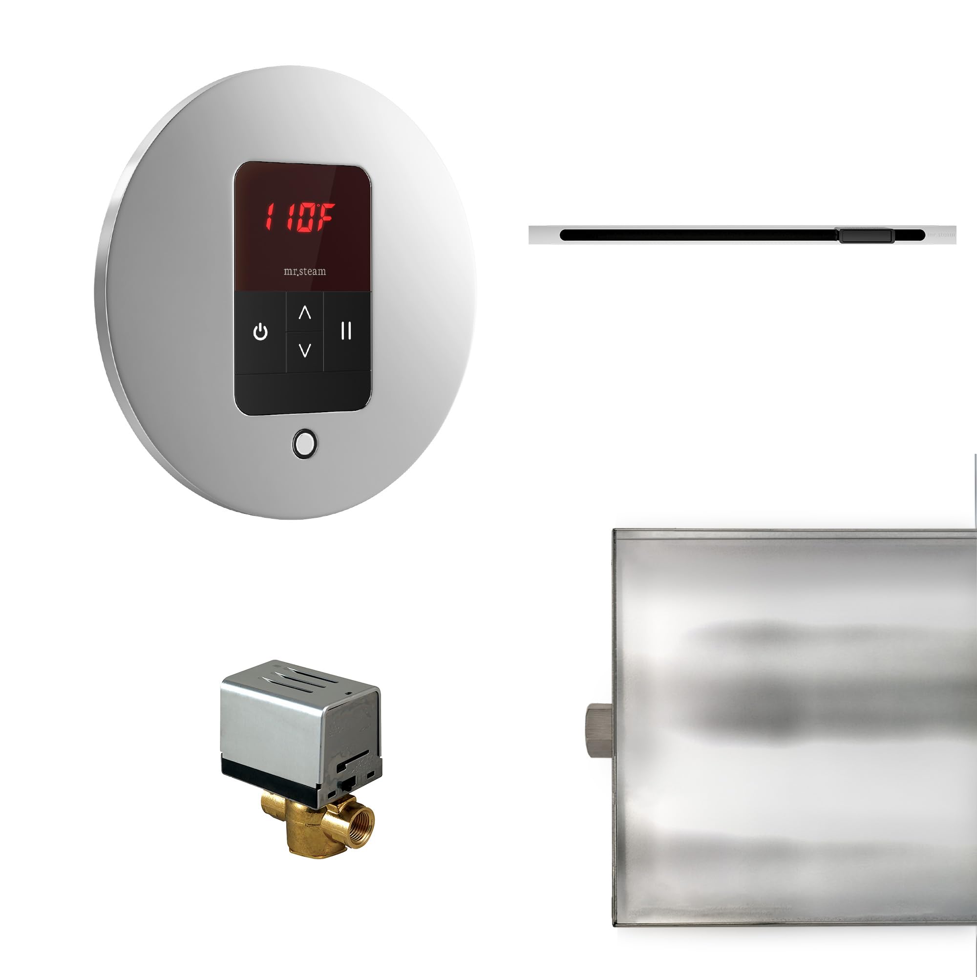 Mr. Steam Basic Butler Linear Round in Polished Chrome iTempo Control Mounts Flush to The Wall