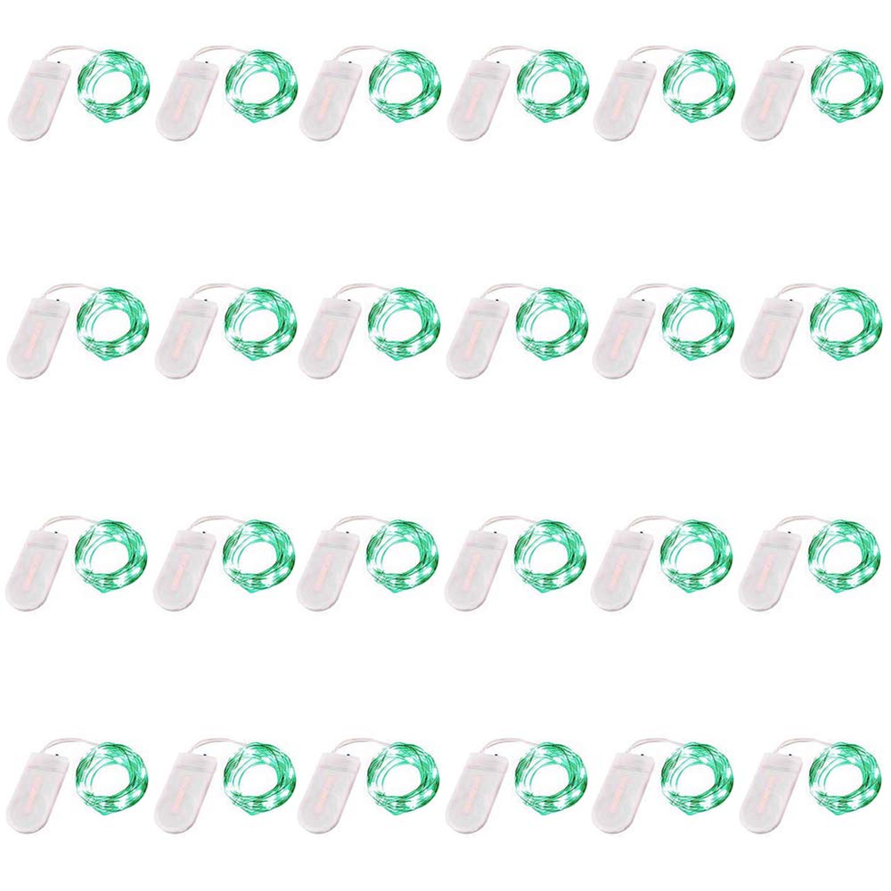 24 Pack Fairy Lights Battery Operated 6.6ft 20 Led Mini String Lights Silver Wire Starry Lights for DIY Wedding Party Festival Halloween Christmas (Green)