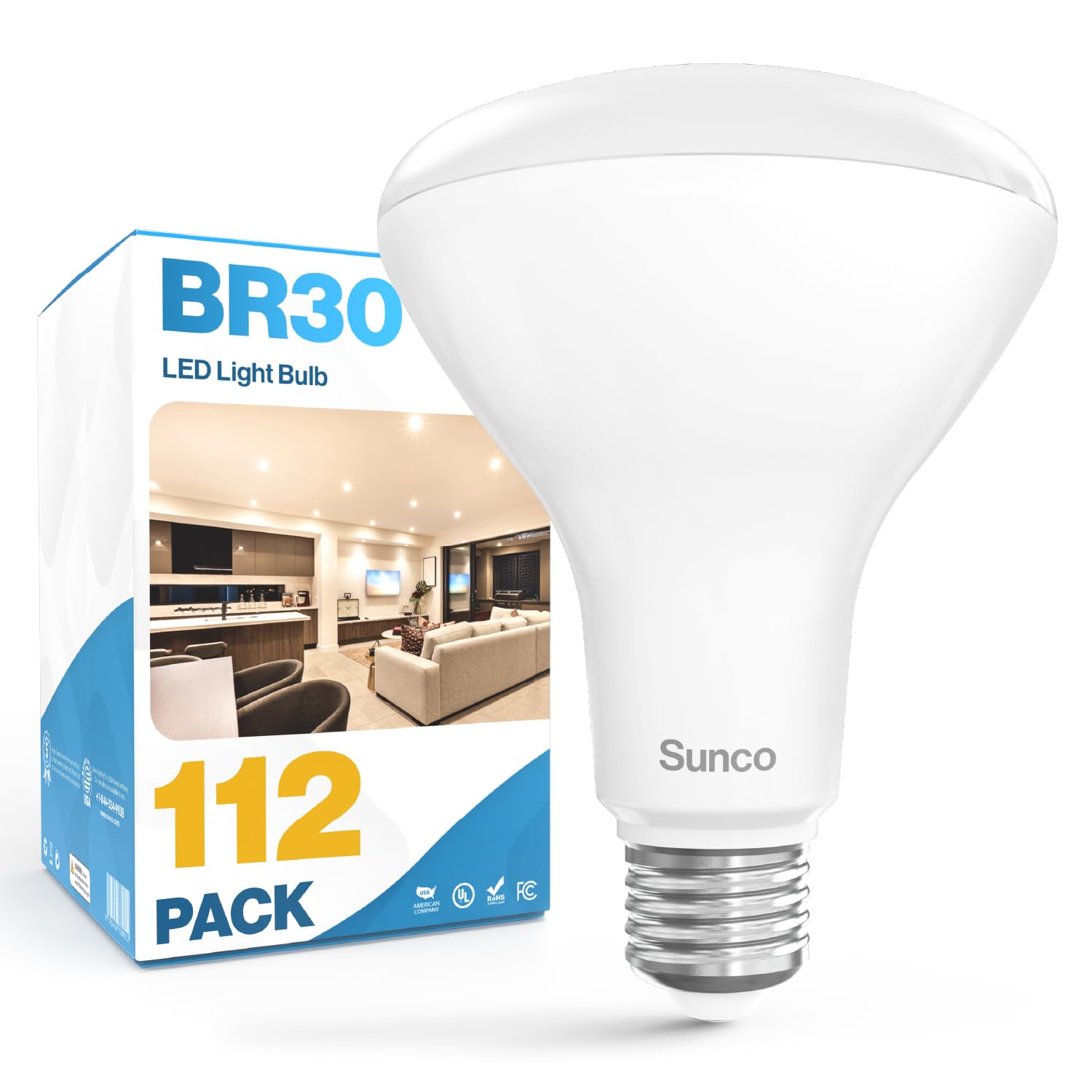 Sunco 112 Pack BR30 Light Bulbs LED, Recessed Can Light Bulbs, Indoor Flood Bulb, 850 LM, 11W (65W Equivalent), 6000K Daylight D