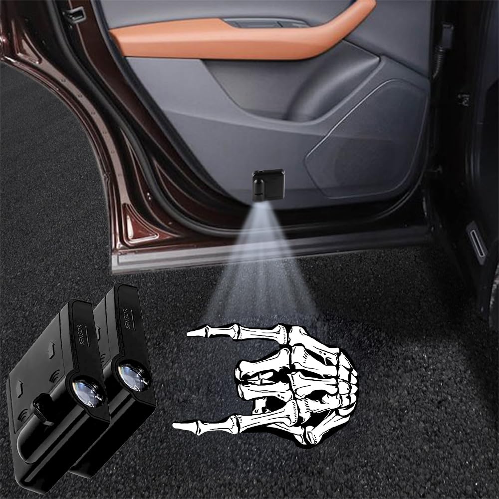 Lmzljz 2Pcs No Fade Car Door Lights Skeleton Car Door Lights Logo Projector Led Shadow Welcome Lamp Skeleton Accessories Arm Skull Finger Gifts Suitable For All Vehicles Motorcycle