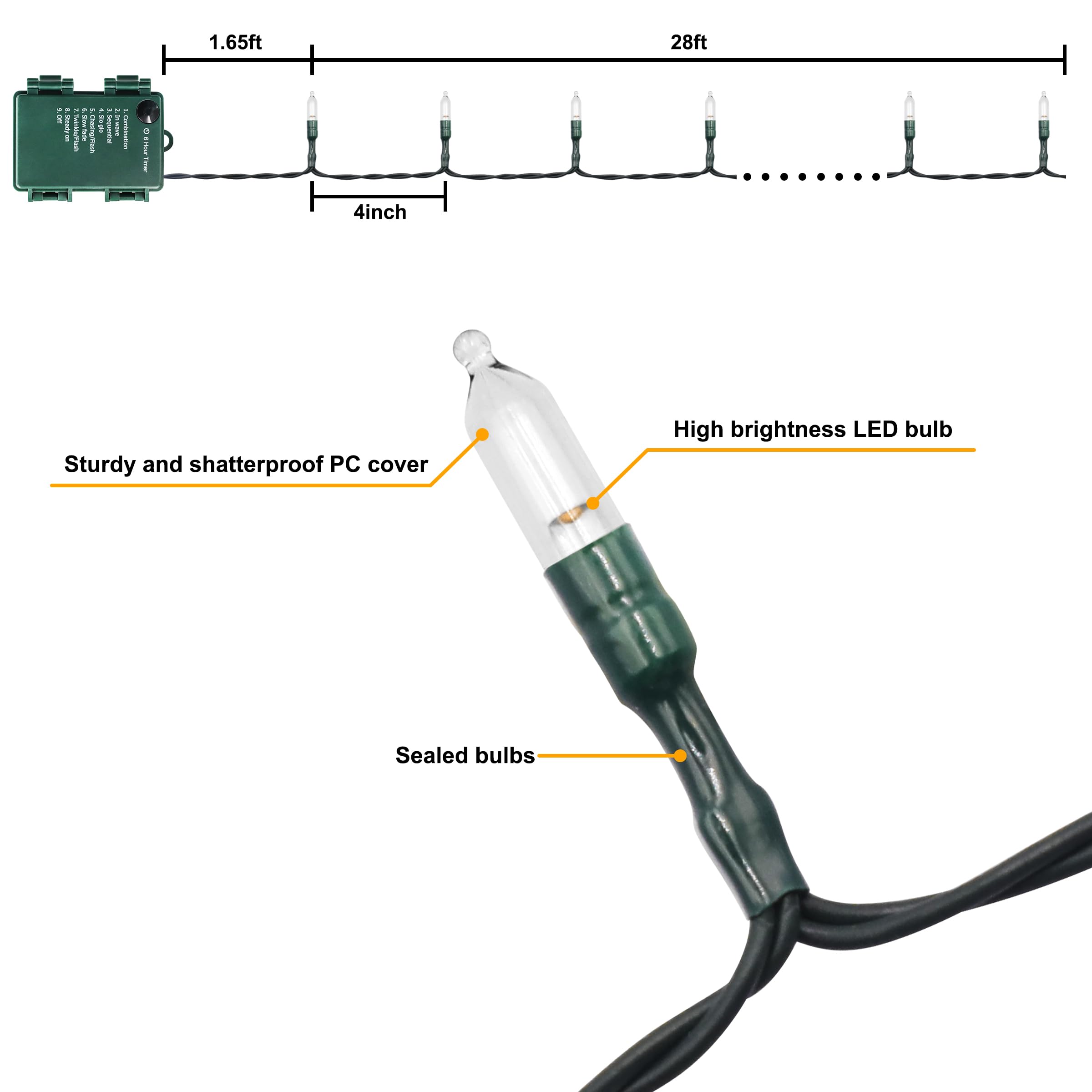 AMMAKER Battery Operated Christmas Lights, 80 LED, 28Ft, Waterproof, Warm White, 2 Pack