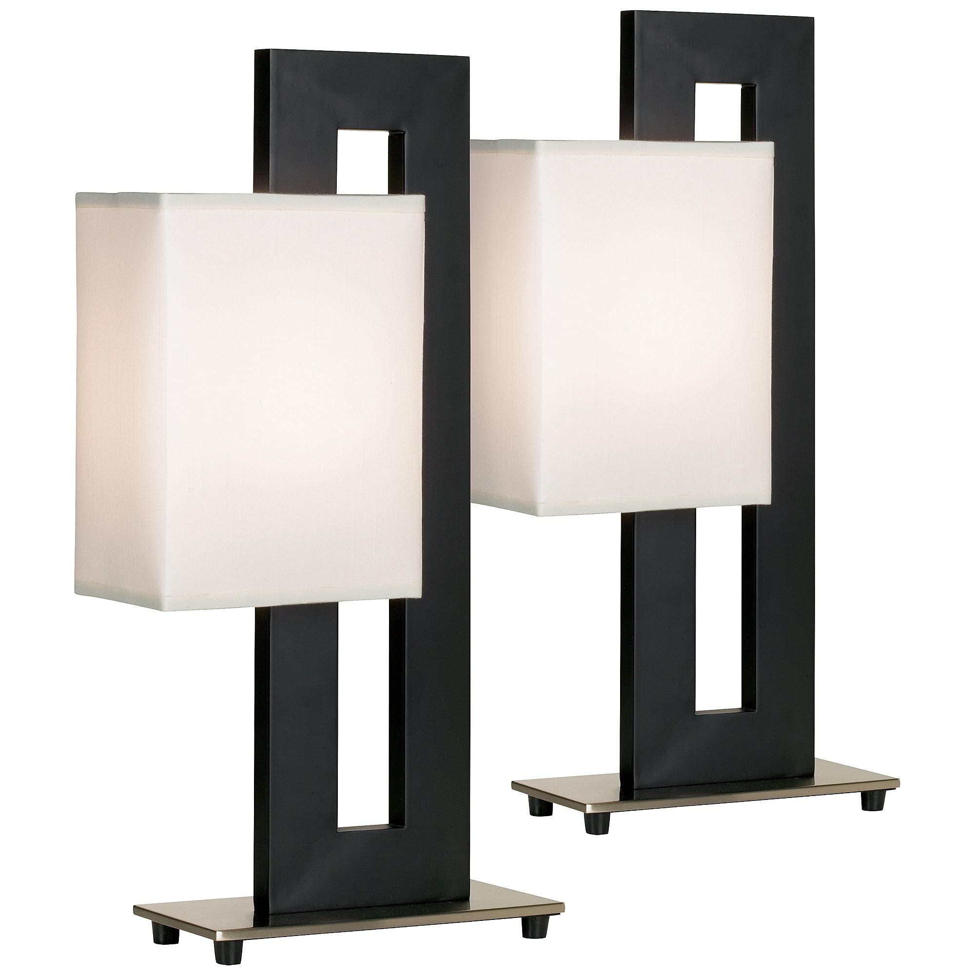 360 Lighting Floating Square 20 1/2'' High Small Modern Accent Table Lamps Set Of 2 Pull Chain Black Finish White Shade Living R