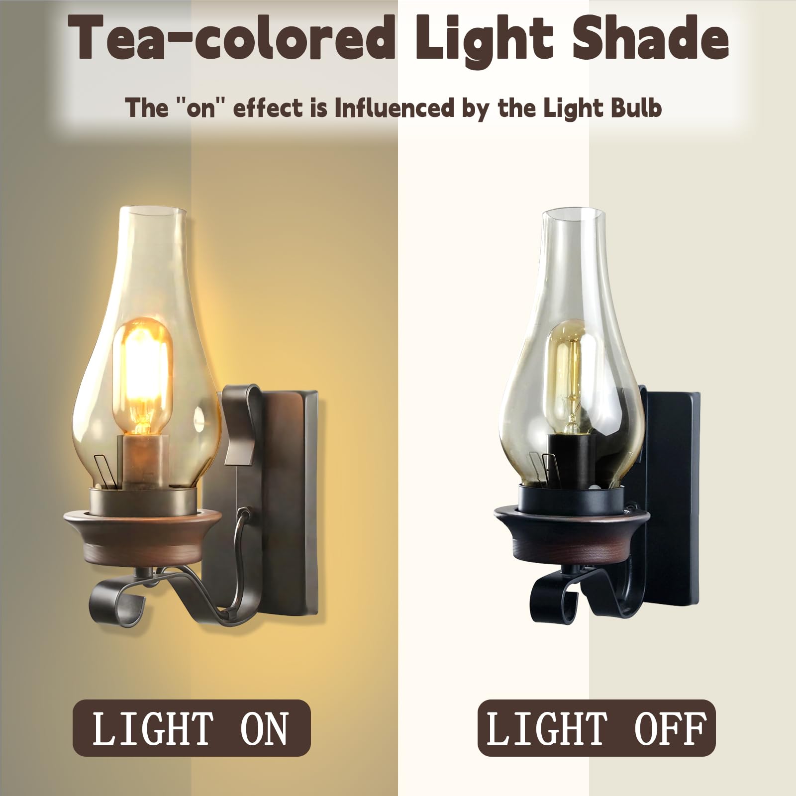 Lightinthebox Rustic Glass Wall Sconce - Vintage Farmhouse Industrial Lamp (2Pcs) For Cabin & Living Room
