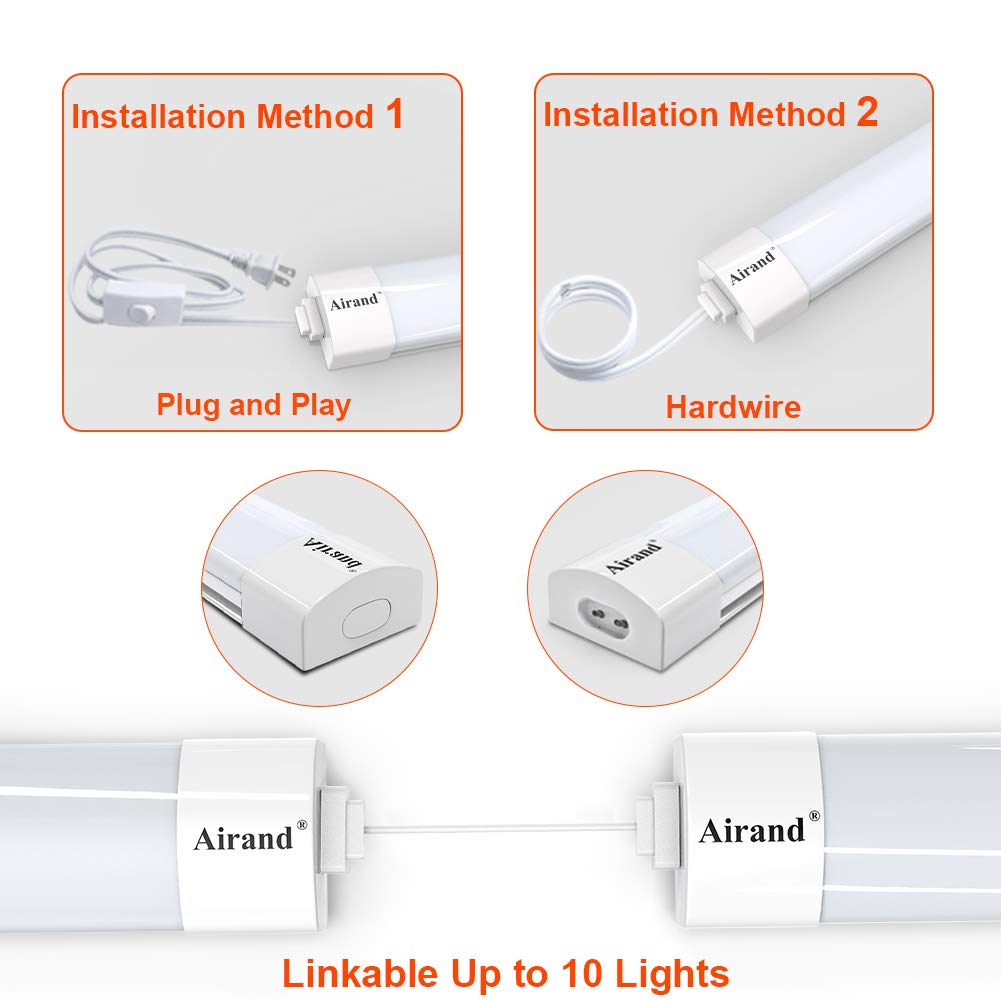 Airand LED Shop Light Fixture - 4FT Linkable Tube Light, 5000K Daylight White, Aluminum, Model 1200