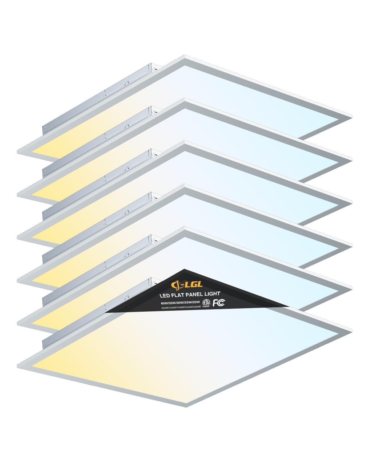JC-LGL 2x2 LED Flat Panel Light  Drop Ceiling Lights Fixture  Selectable Features  20W/25W/30W/35W/40W  3000K/3500K/4000K/5000K/6500K  Dimmable (0-10V)  for Office Kitchen  ETL Listed (2x2FT-6Pack)