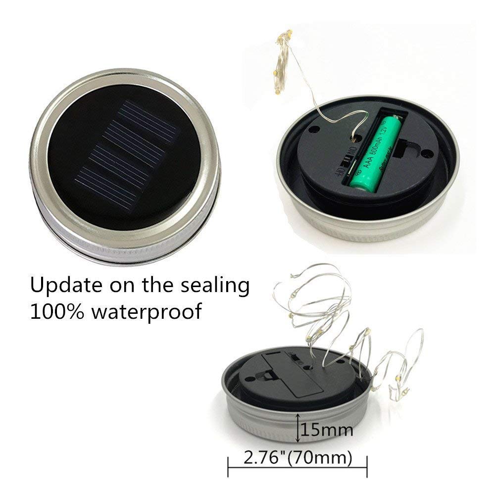 Decorman Solar Mason Jar Lights, 20 LED, Warm White, 8 Pack Waterproof Fairy Star Firefly Lids for Patio Garden Wedding Decoration