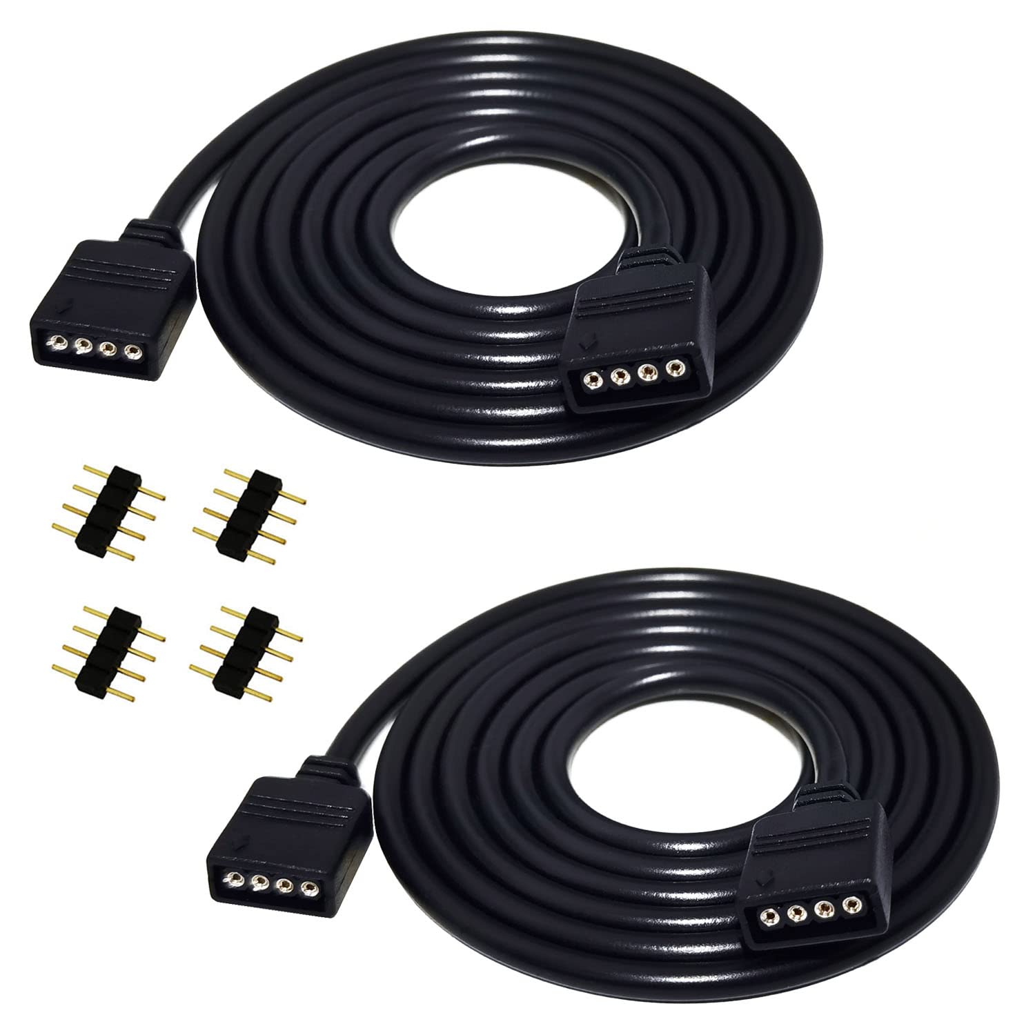 Litaelek 2Pcs 2M 6.6Ft Rgb Led Strip Extension Cable 4 Pin Led Tape Extension Cord Led Ribbon Extension Wire Led Band Extender Quick Connector Cable For Smd 5050 3528 2835 Rgb Led Strip Light  Black