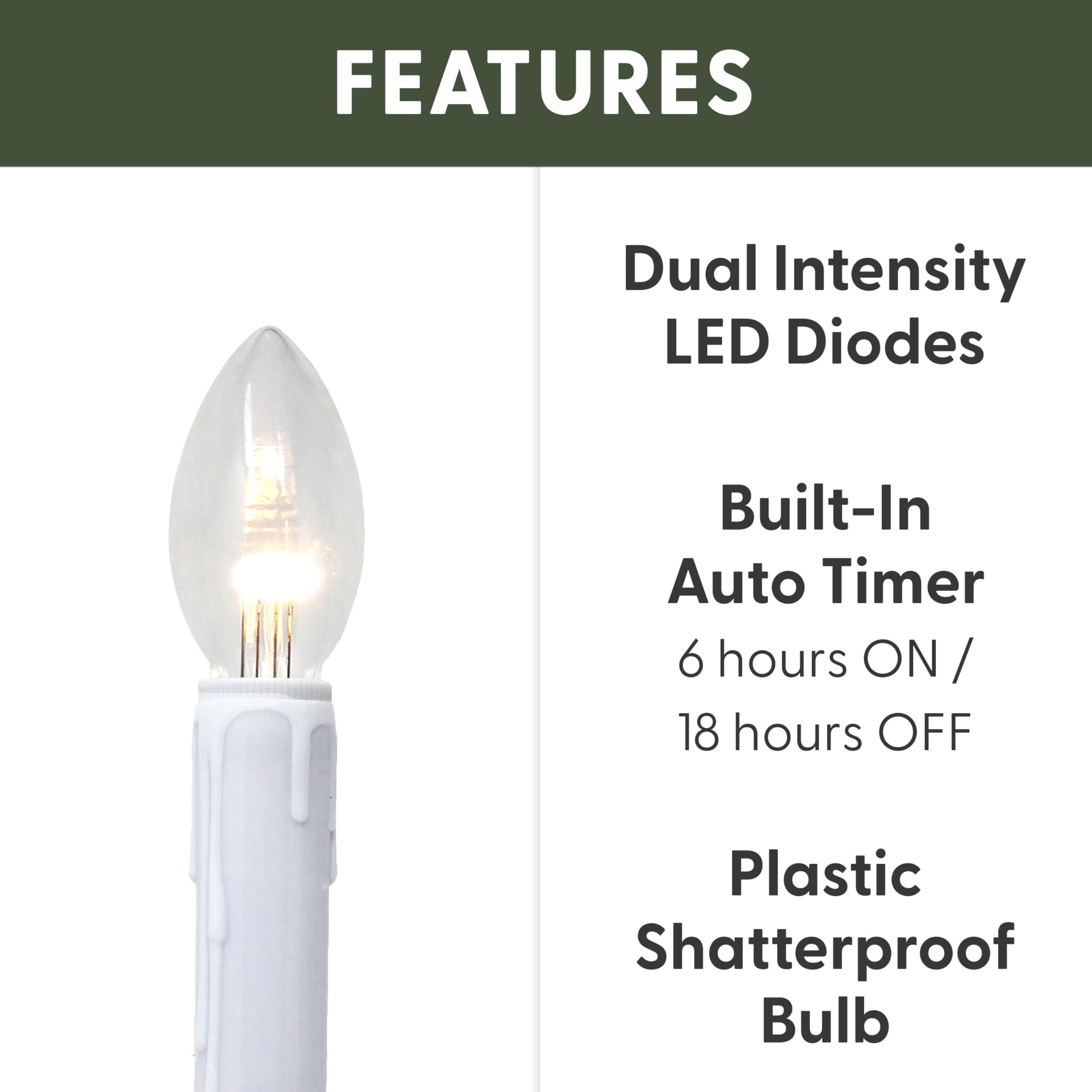 612 Vermont Ultra-Bright LED Window Candle Bulbs, Shatterproof, Model VT-9222-4R-W, Pack of 4