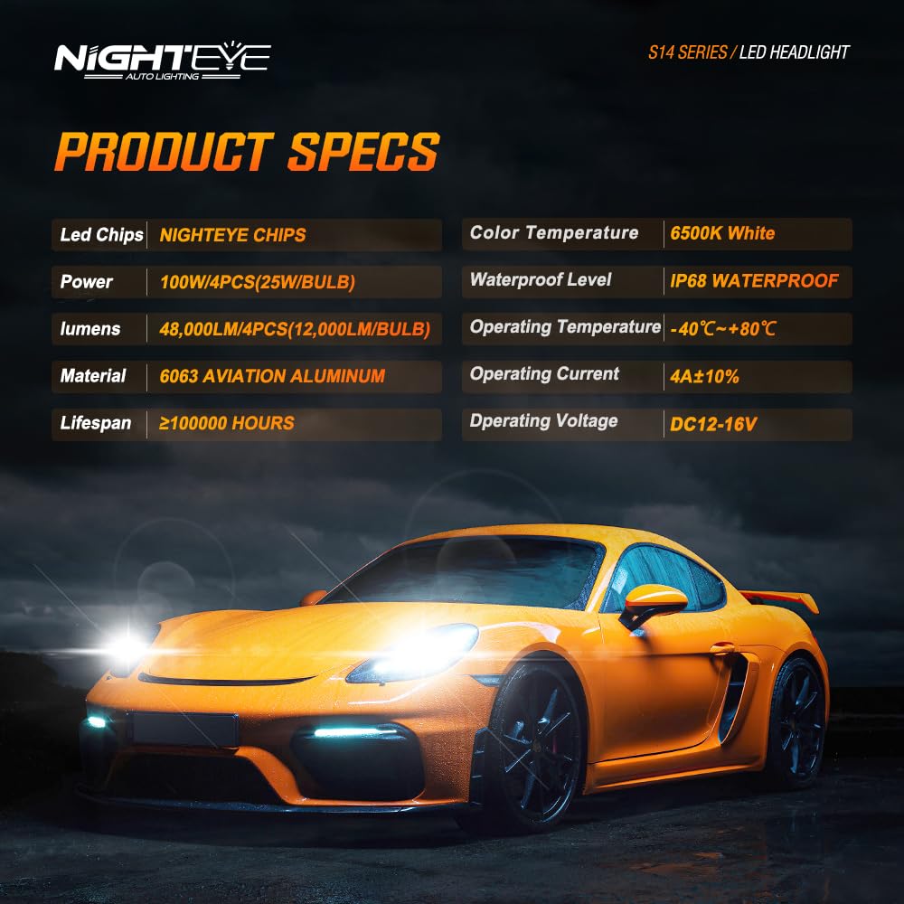 Nighteye ???????????????? Fog Light Bulbs - 700% Super Bright 48000Lm 6500K Bright White 60 000+ Hrs Lifespan Plug And Play 1:1 Size Smart Lighting Pack Of 4