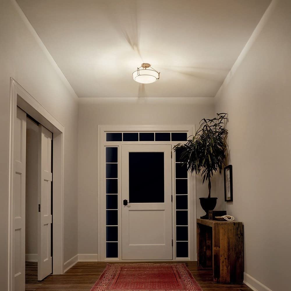 Kichler Lighting Alkire 16.5'' 3 Light Semi Flush With Satin Etched White Glass In Brushed Nickel