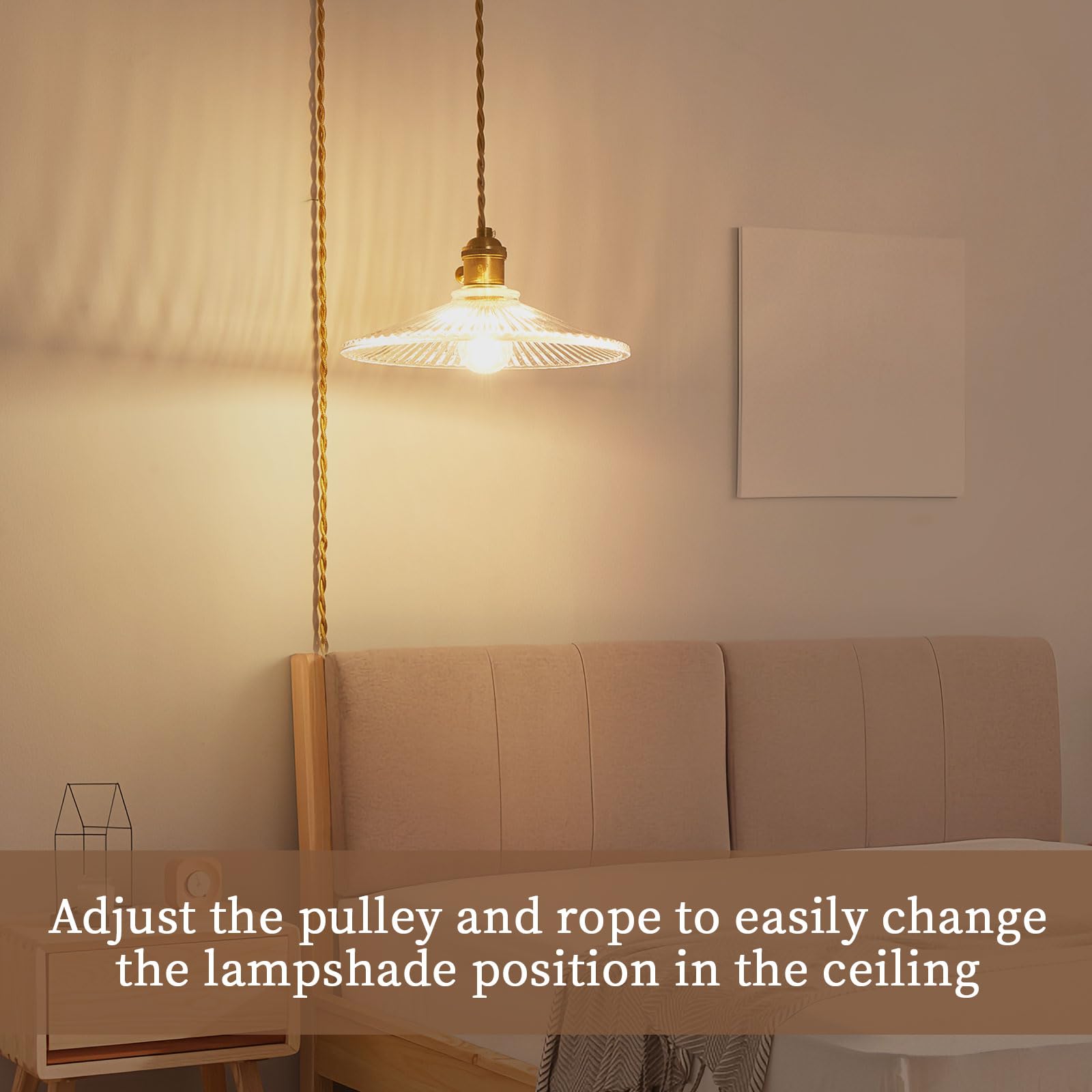 Oyisen Hanging Lights With Plug In Cord, 9.1 Inch Embossed Design Lampshade Hanging Lamp Adjustable Cord Plug In Pendant Light K
