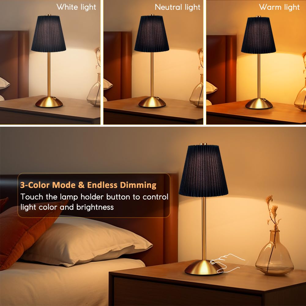 Hpufkot Led Metal Table Lamp - 3-Color Fabric Shade, Black, Model Zzbzd, Ideal For Bedroom, Nursery, Or Patio