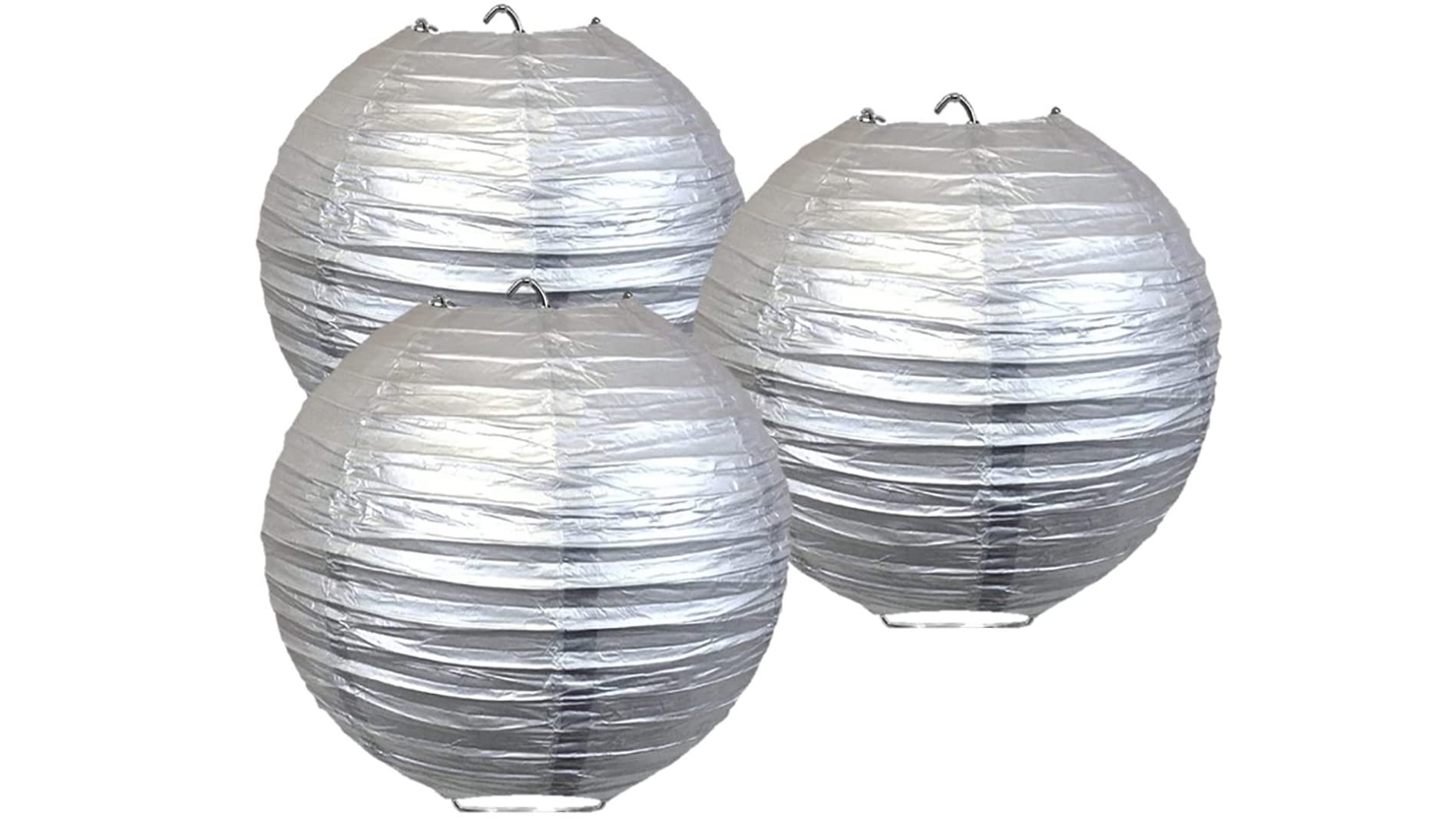 Pack Of 3 Round Paper Lanterns Lamp Wedding Birthday Party Decoration (Silver, 4''/10Cm)