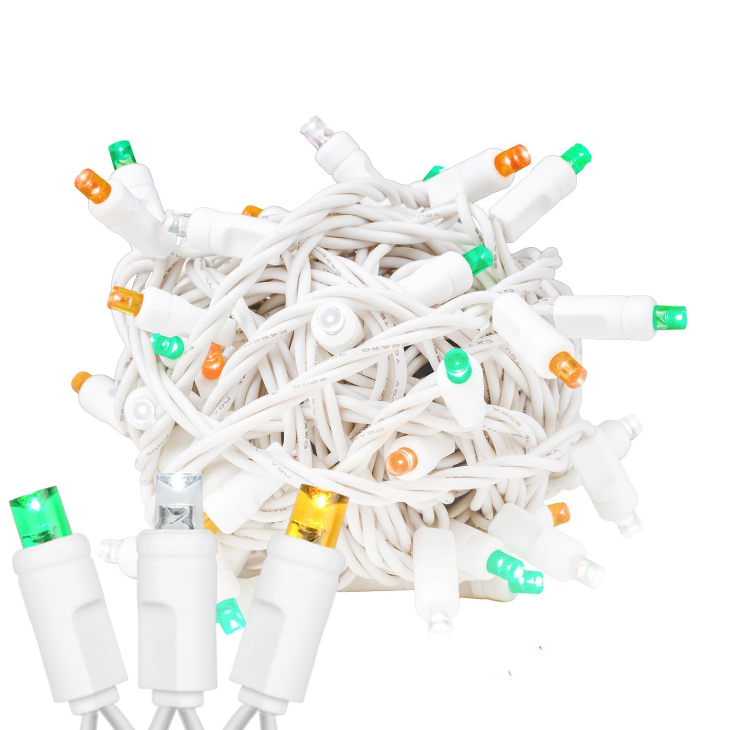 Novelty Lights 25 Feet 50 Light Green/White/Orange Led St. Patrick'S Day Lights White Wire, Connectable Mini String, Indoor/Outd