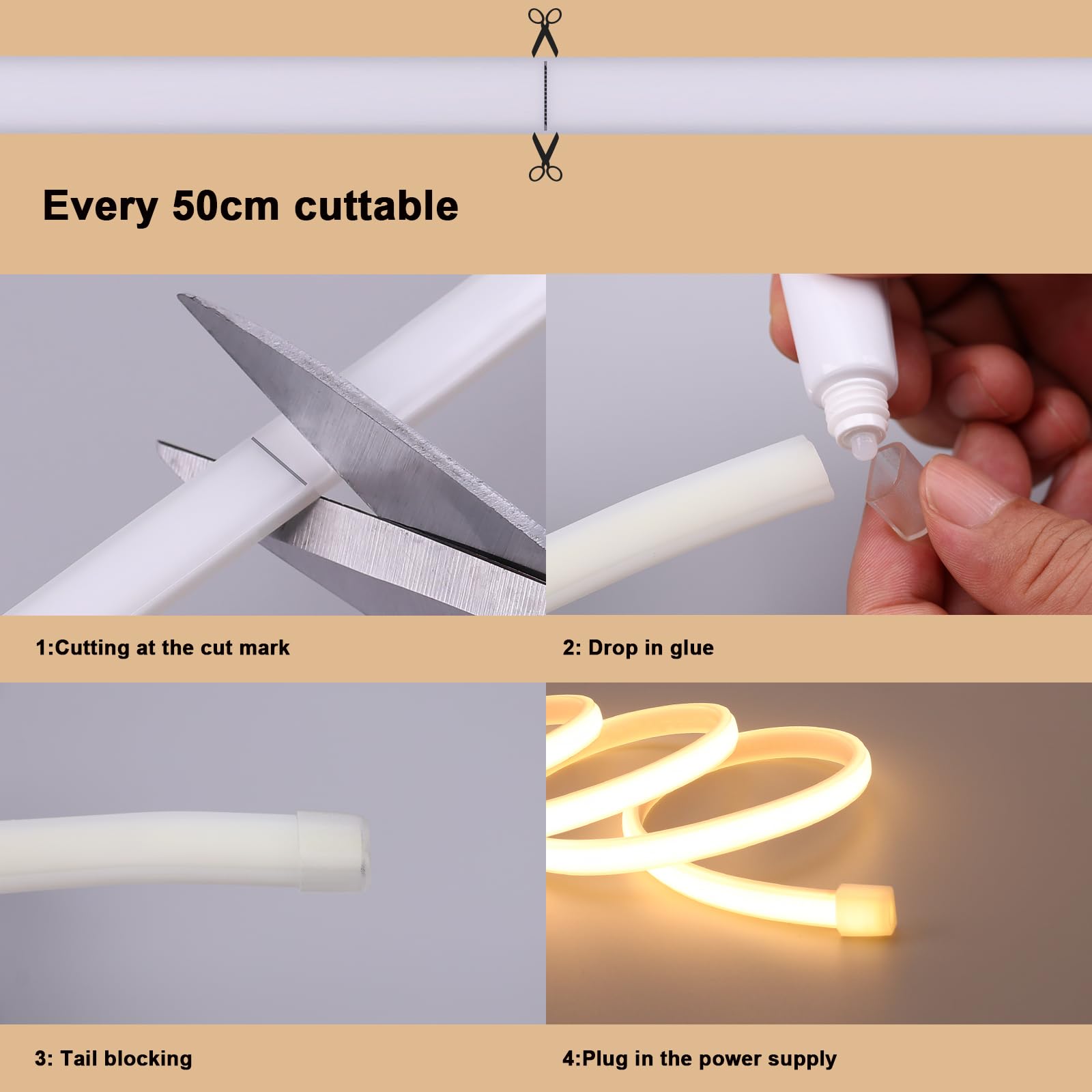 Benlun Ac 110V Cob Led Strip Light Outdoor Waterproof 65.6Ft, 3000K Warm White Super Bright 200W Cri 90+ Led Rope Lights, Ip65 Flexible Cuttable, For Bedroom Garden Commercial House