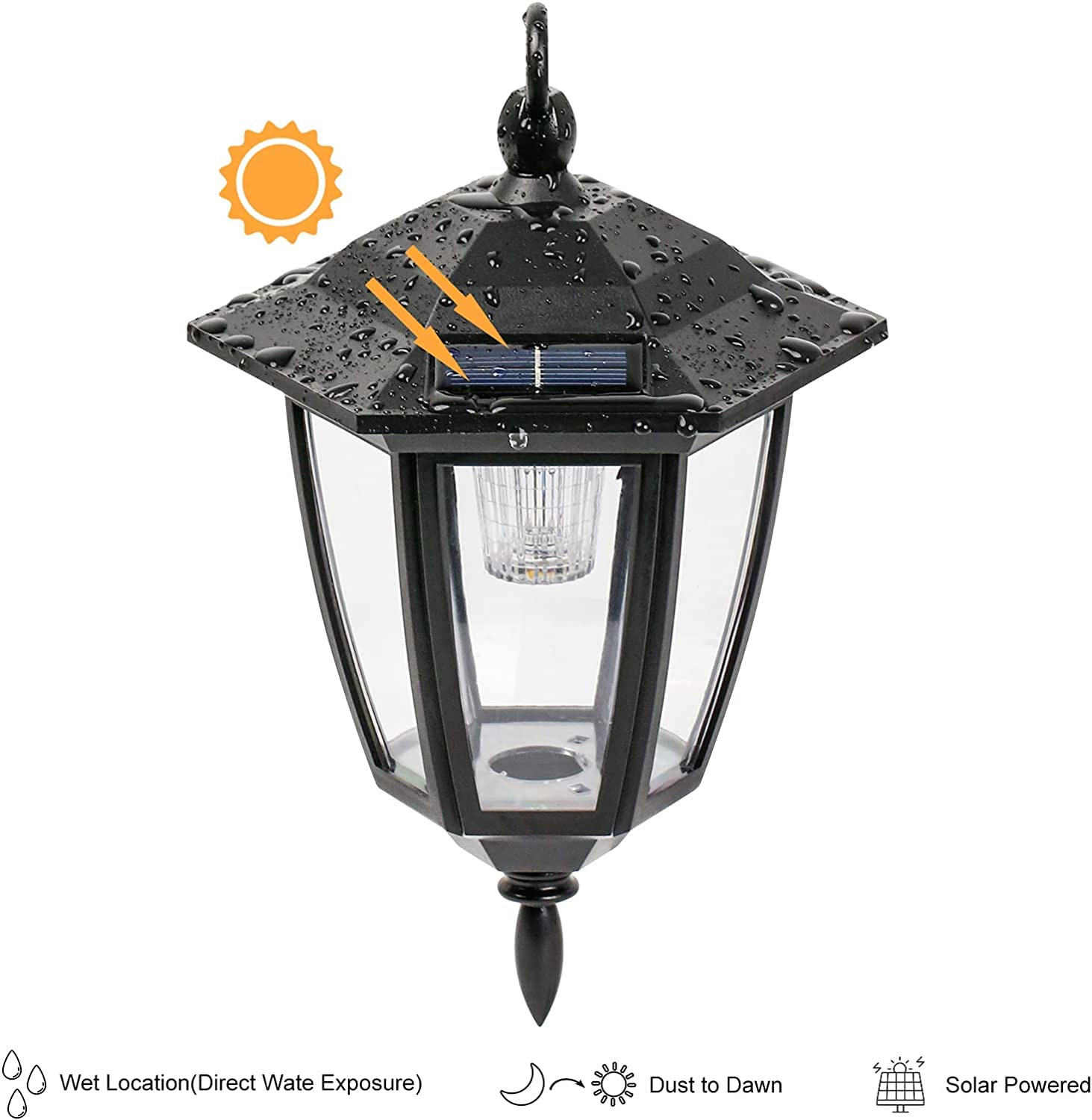 Viewsun 34&quot; Solar Lantern Lights With Shepherd Hooks, Waterproof Outdoor Decor, 4-Pack